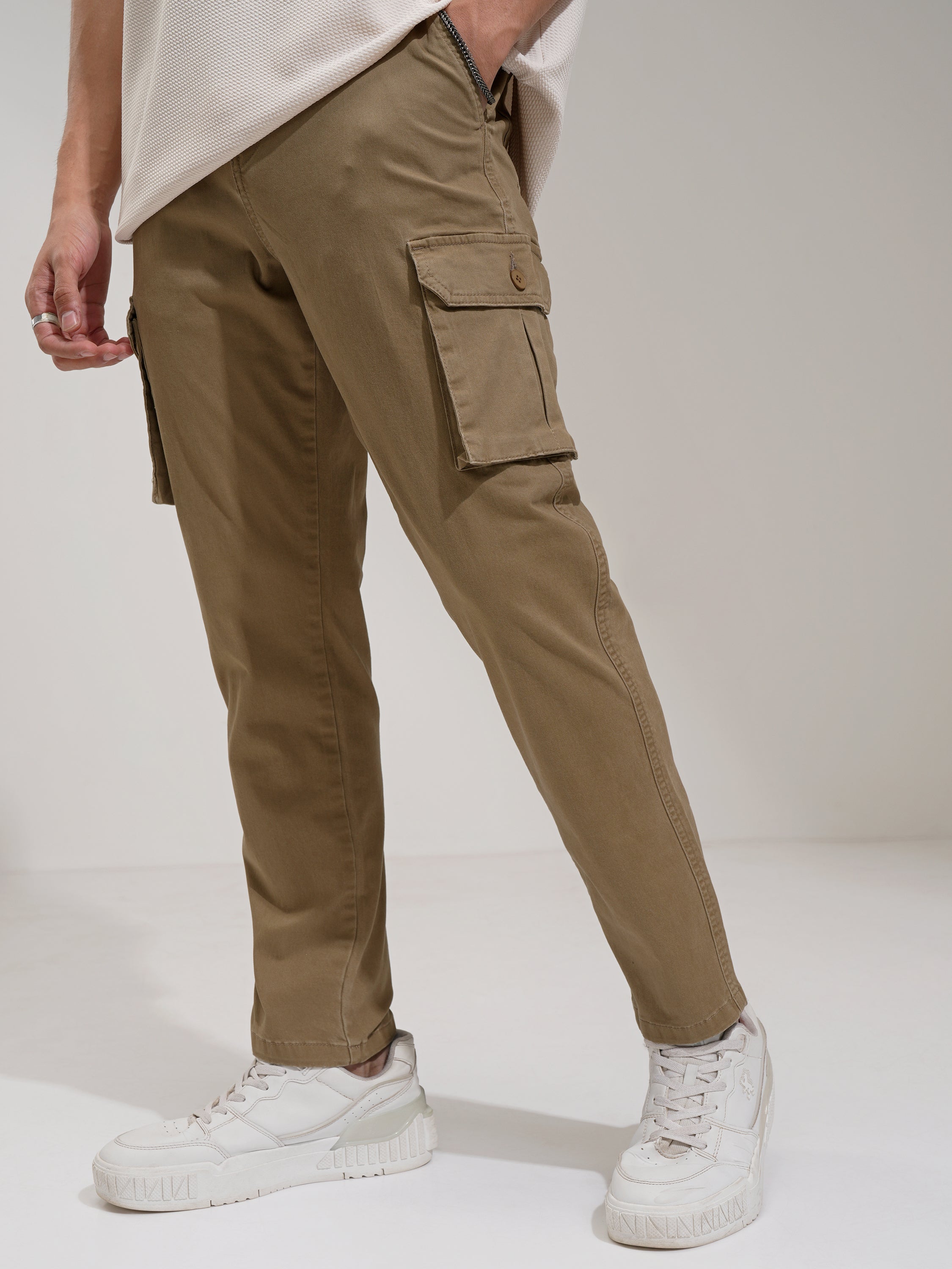Purple By Highlander Men Brown Regular Fit Solid Cargo - Brown - Image 4