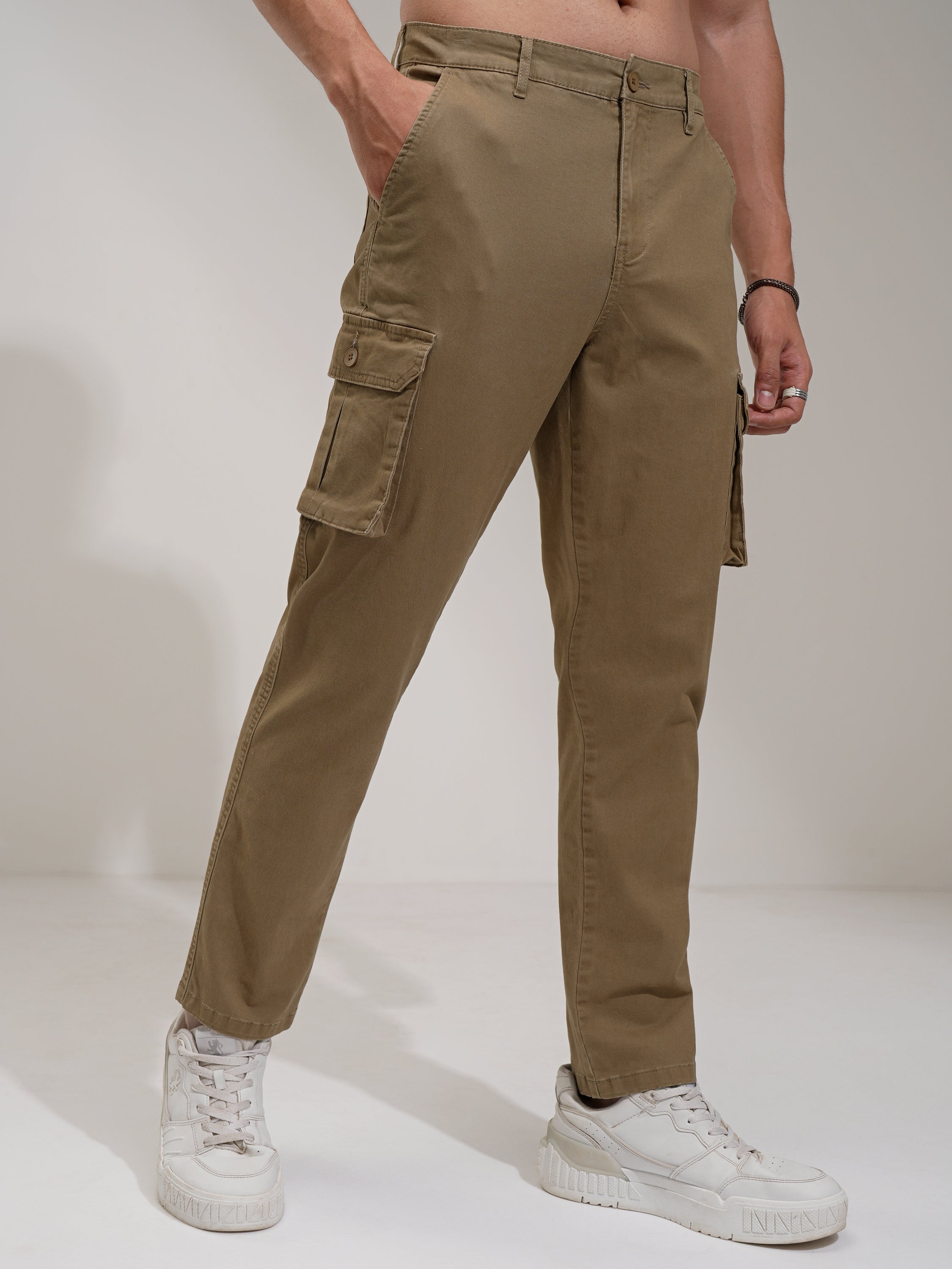Purple By Highlander Men Brown Regular Fit Solid Cargo - Brown - Image 6