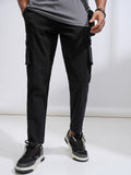 Purple By Highlander Men Black Straight Fit Solid Cargo - Black - Image 1