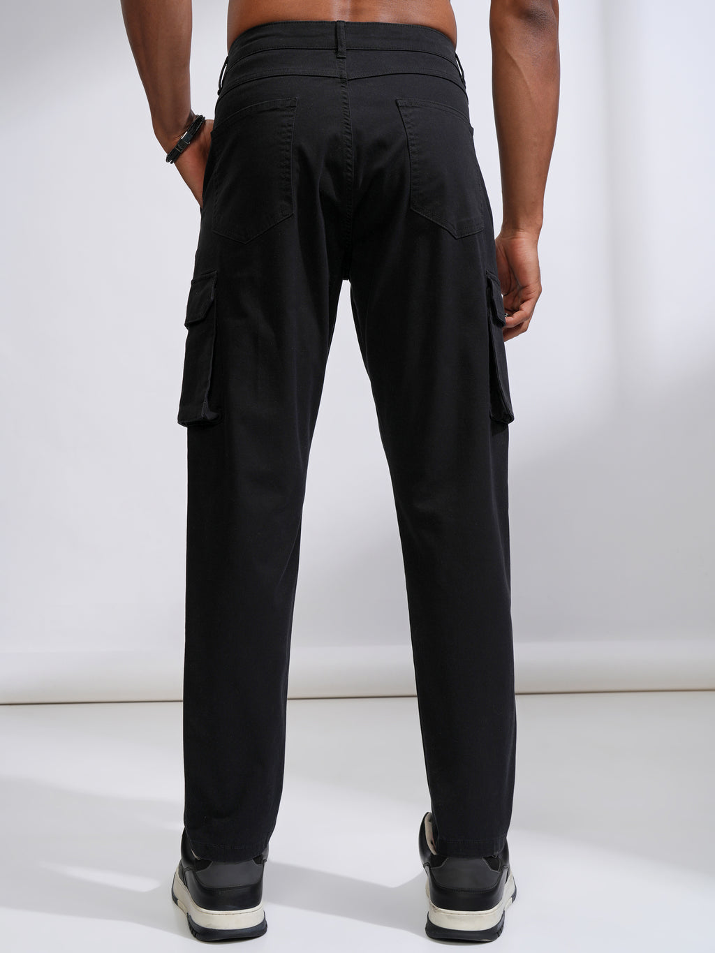 Purple By Highlander Men Black Straight Fit Solid Cargo - Black - Image 3