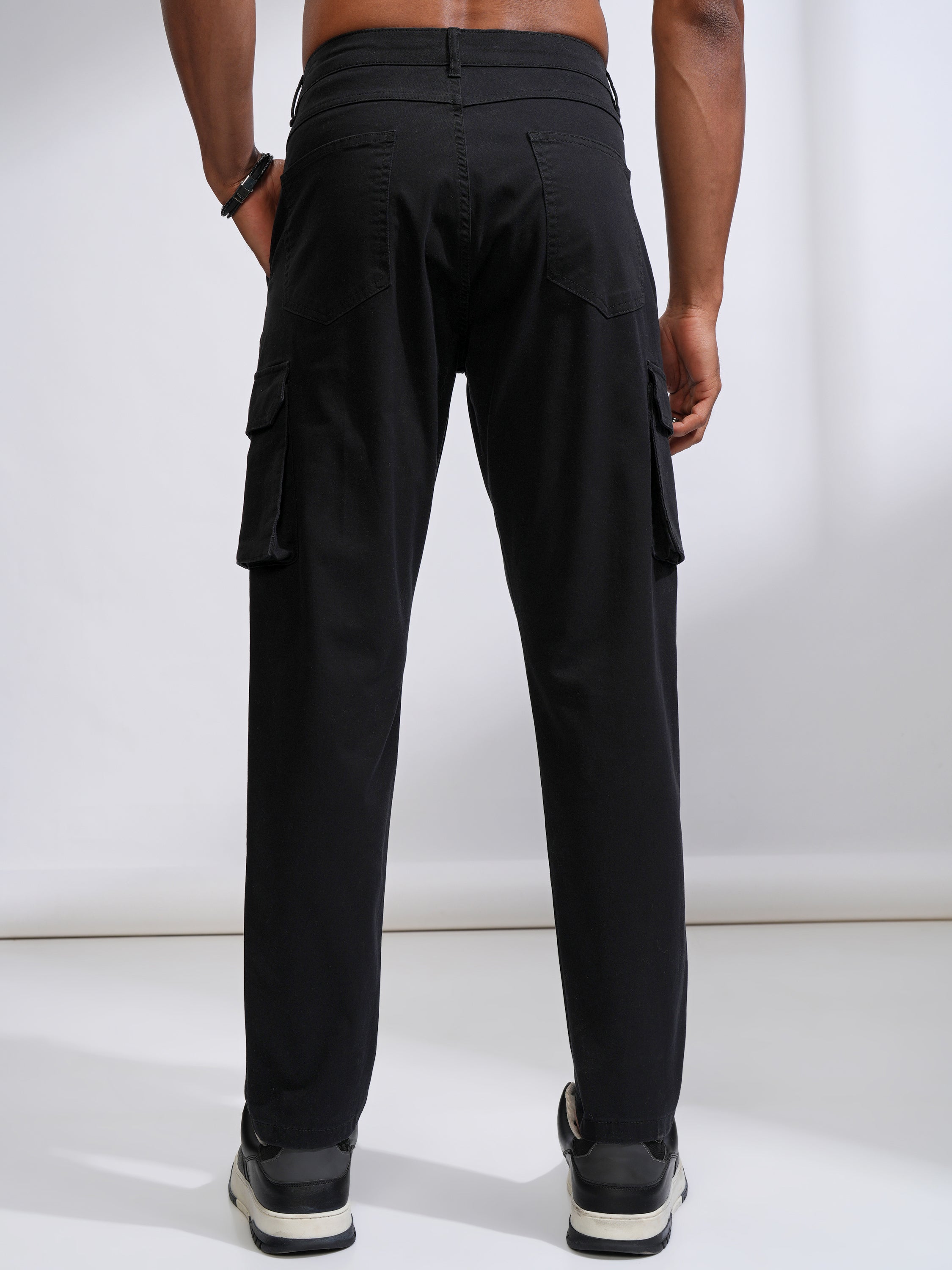 Purple By Highlander Men Black Straight Fit Solid Cargo - Black - Image 3