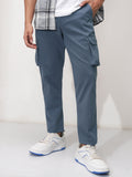 Purple By Highlander Men Blue Tapered Fit Solid Cargo - Blue - Image 1
