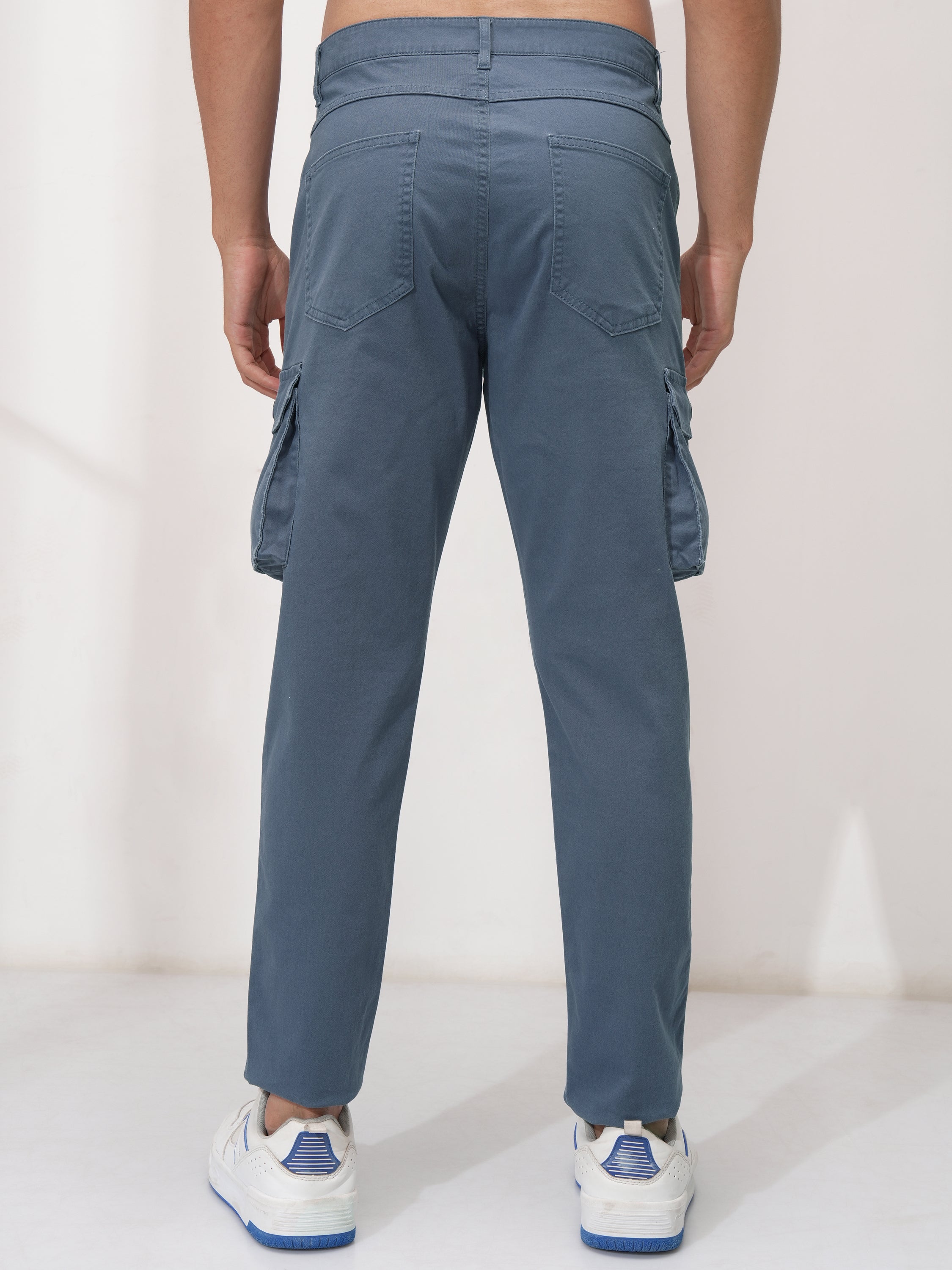 Purple By Highlander Men Blue Tapered Fit Solid Cargo - Blue - Image 3