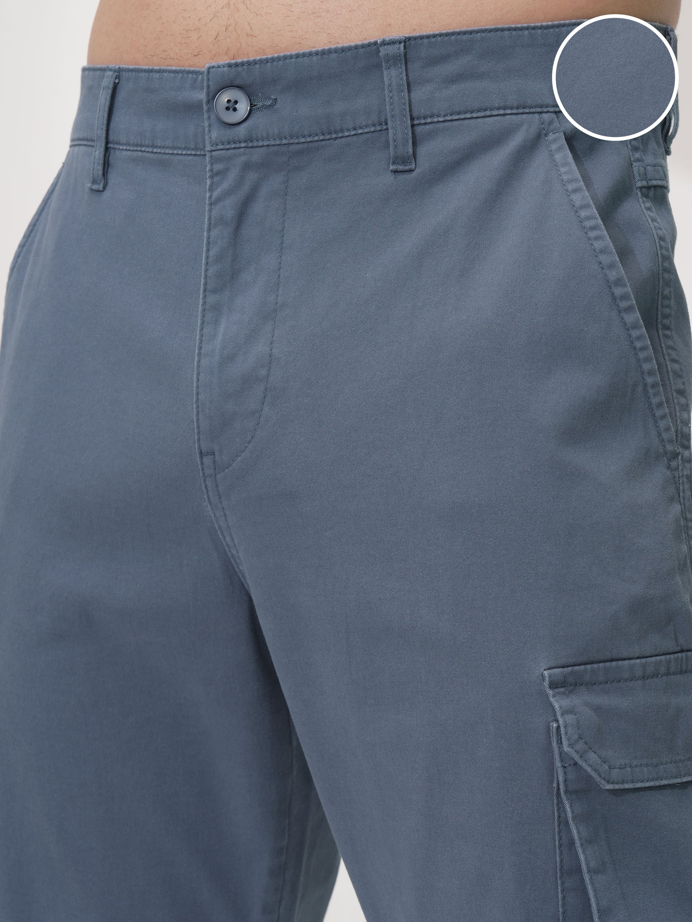 Purple By Highlander Men Blue Tapered Fit Solid Cargo - Blue - Image 5