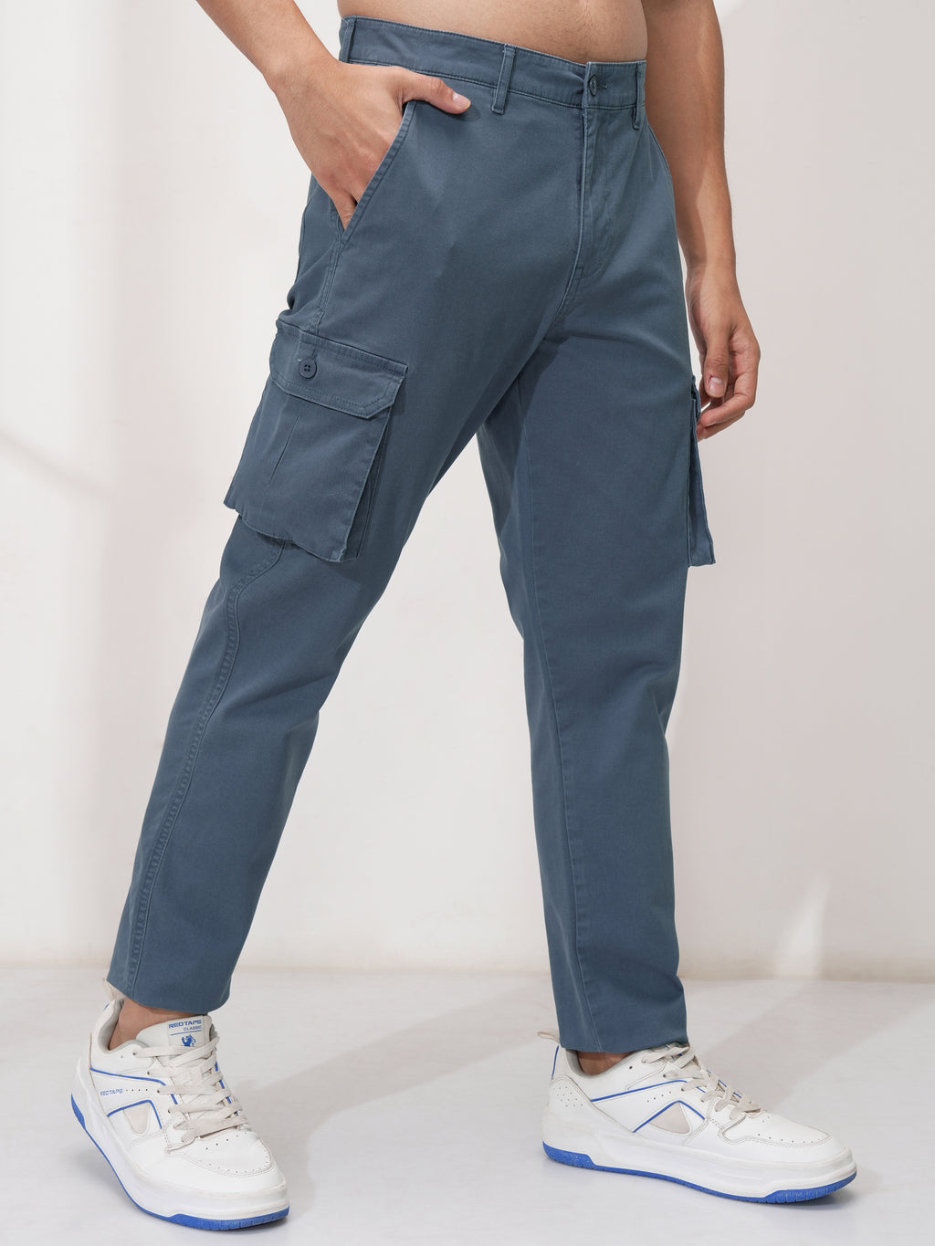 Purple By Highlander Men Blue Tapered Fit Solid Cargo - Blue - Image 6