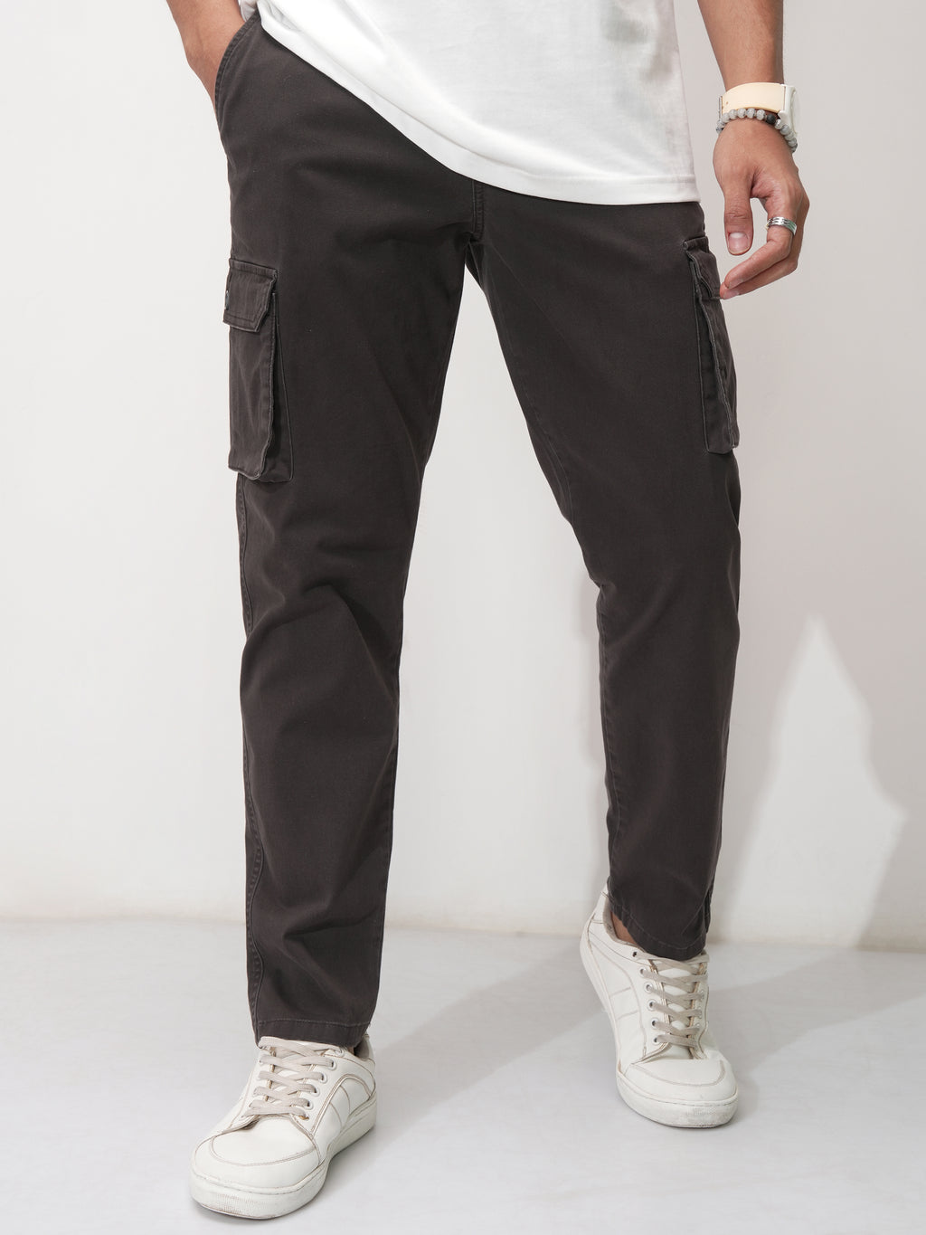 Purple By Highlander Men Grey Tapered Fit Solid Cargo - Grey - Image 1