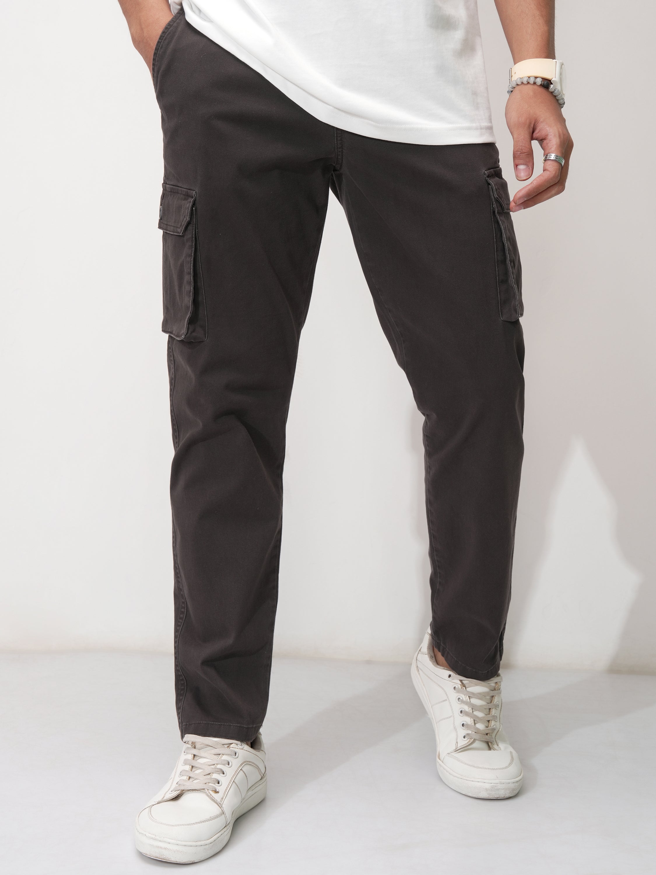 Purple By Highlander Men Grey Tapered Fit Solid Cargo - Grey - Image 1