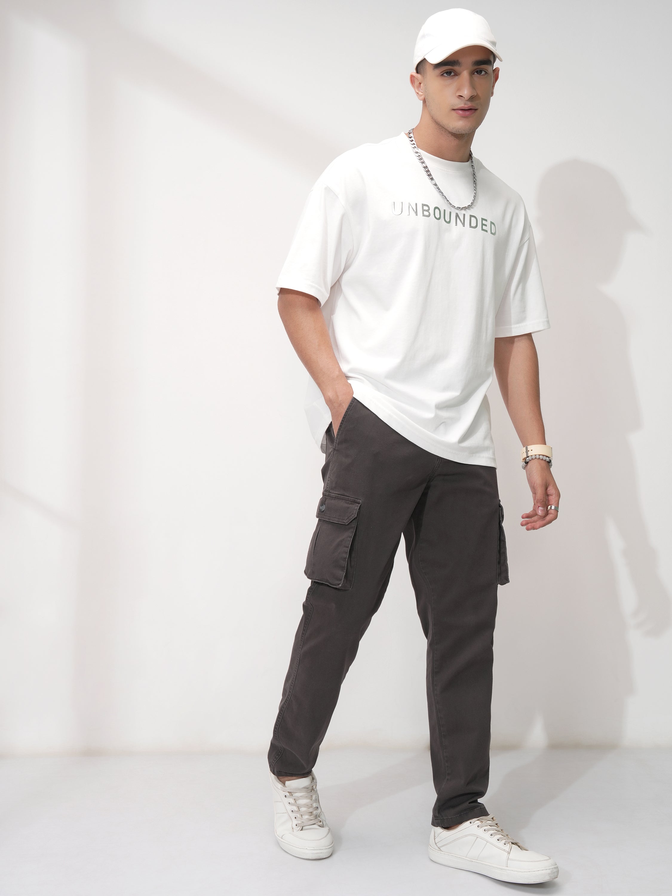 Purple By Highlander Men Grey Tapered Fit Solid Cargo - Grey - Image 2
