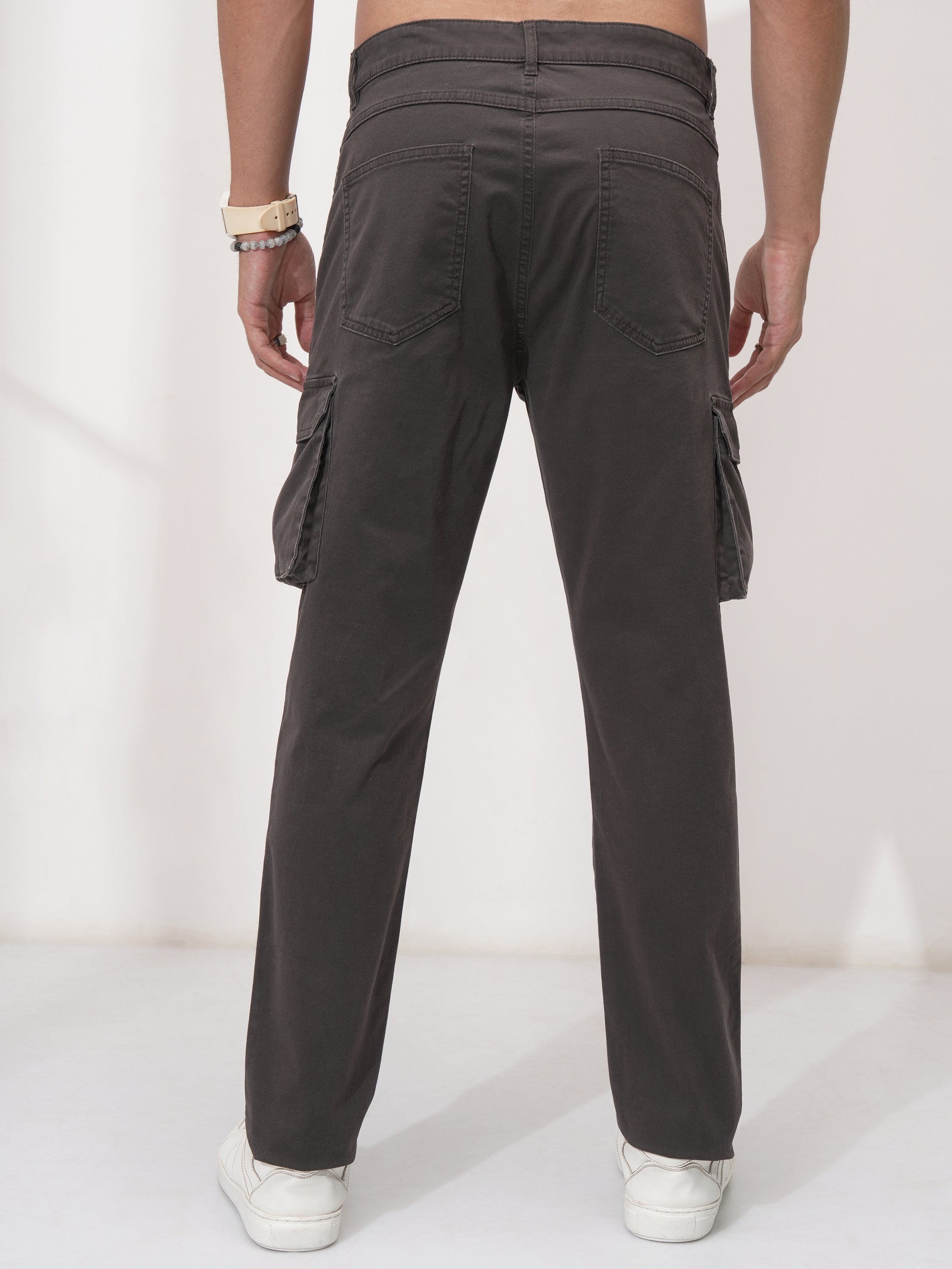 Purple By Highlander Men Grey Tapered Fit Solid Cargo - Grey - Image 3