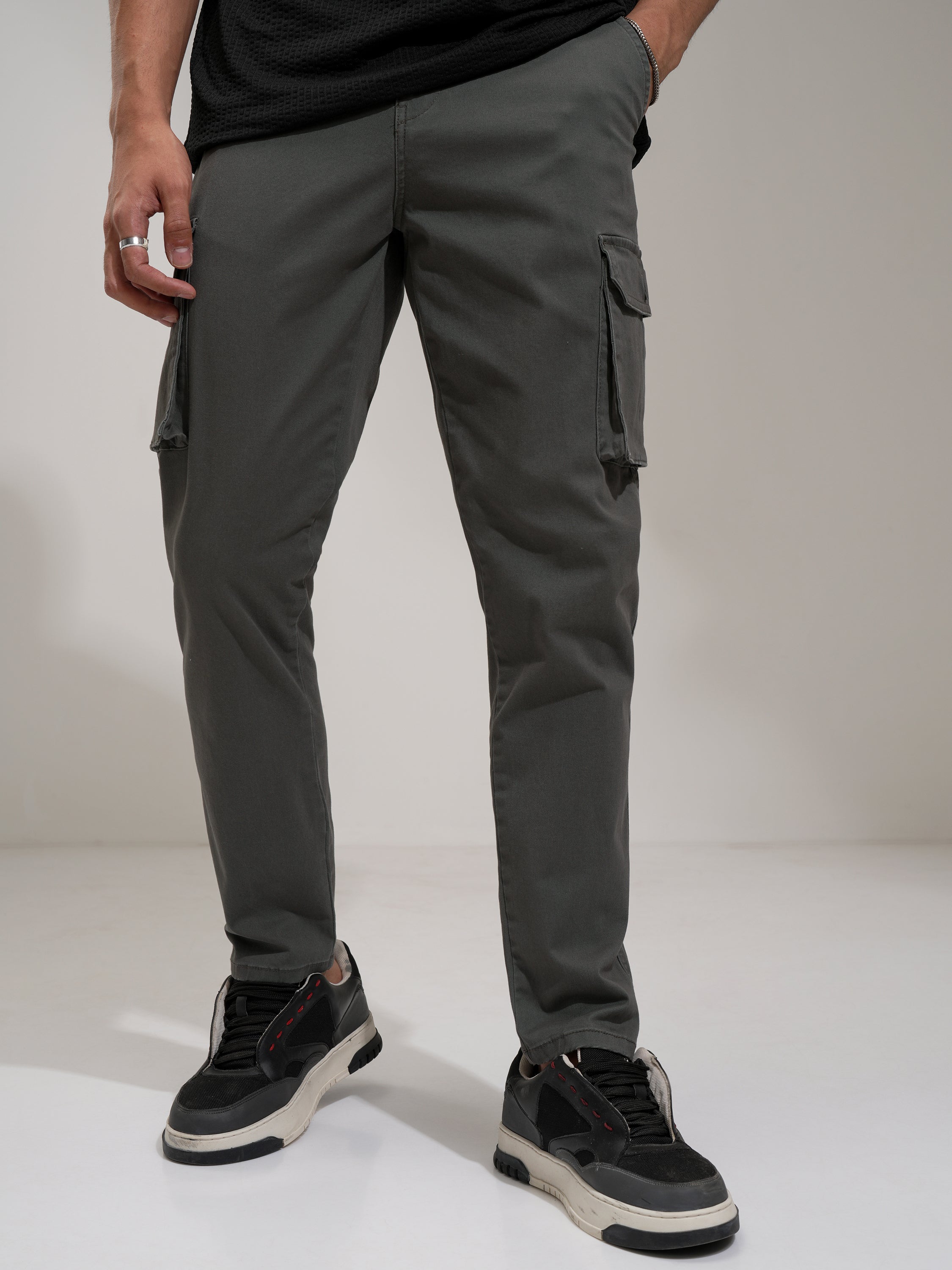 Purple By Highlander Men Grey Regular Fit Solid Cargo - Grey - Image 1