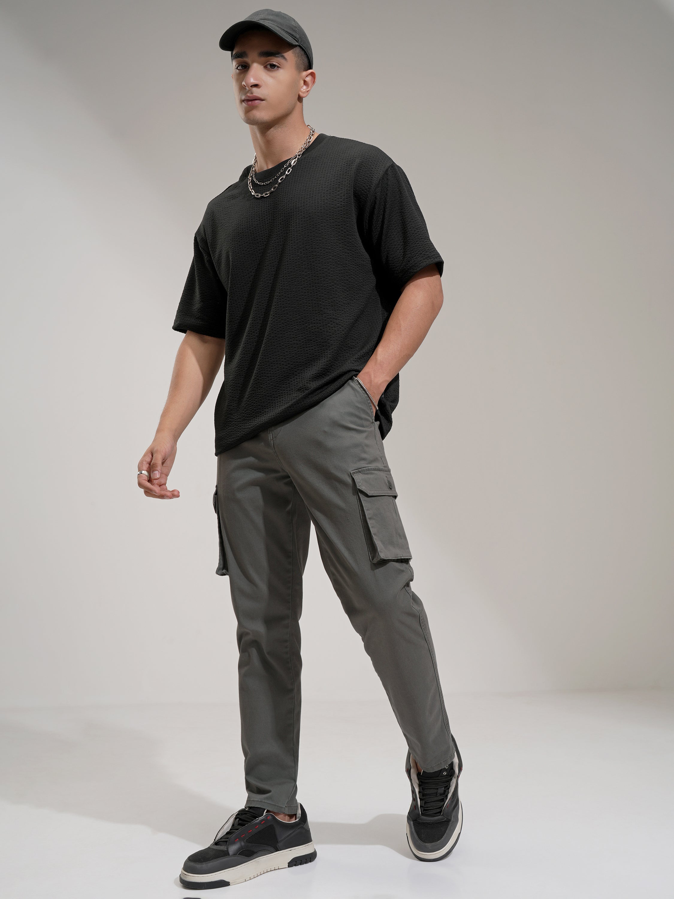 Purple By Highlander Men Grey Regular Fit Solid Cargo - Grey - Image 2
