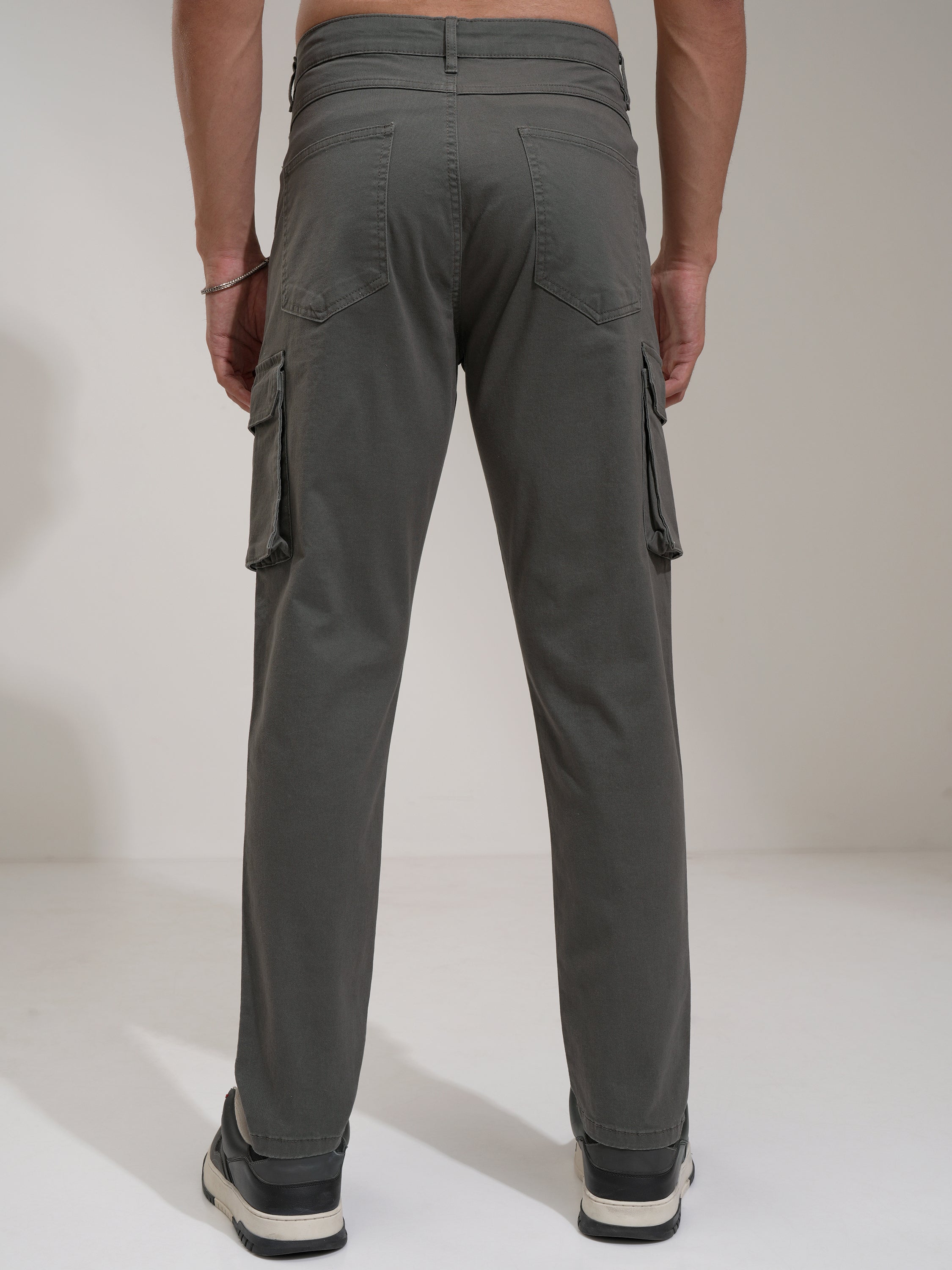Purple By Highlander Men Grey Regular Fit Solid Cargo - Grey - Image 3