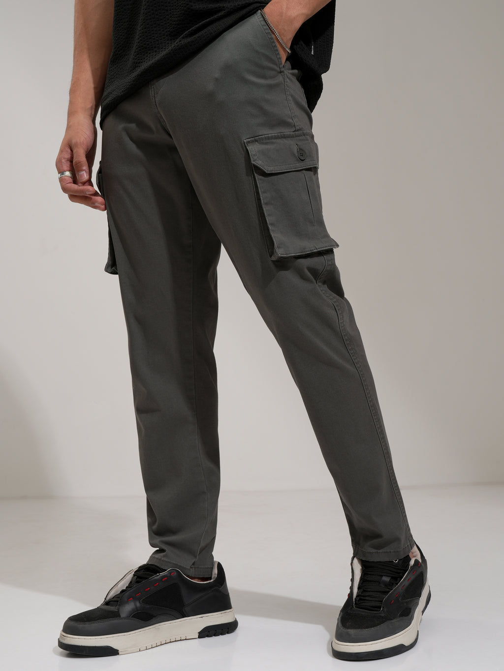 Purple By Highlander Men Grey Regular Fit Solid Cargo - Grey - Image 4
