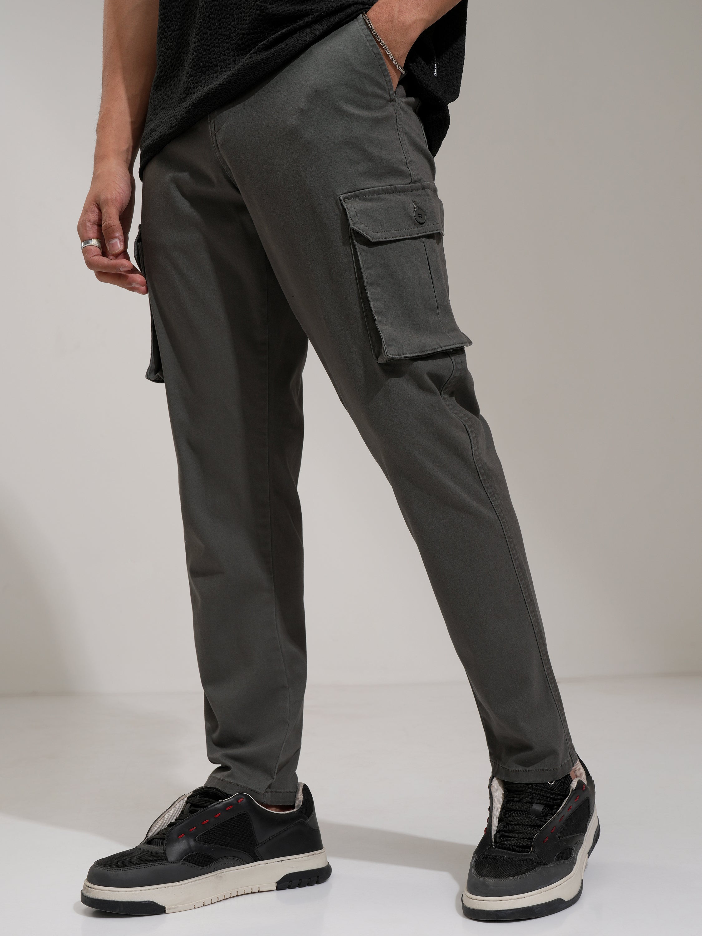 Purple By Highlander Men Grey Regular Fit Solid Cargo - Grey - Image 4