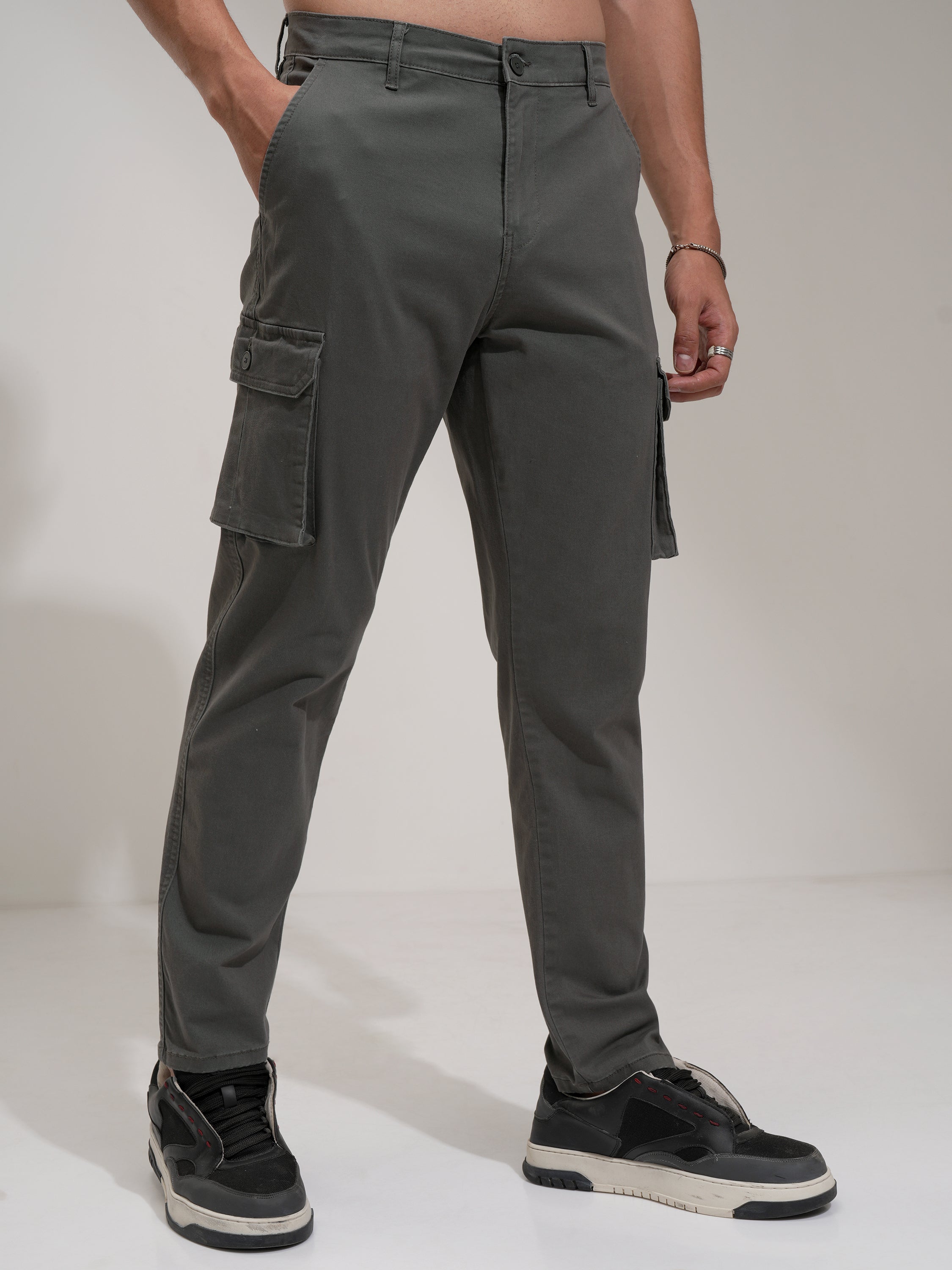 Purple By Highlander Men Grey Regular Fit Solid Cargo - Grey - Image 6