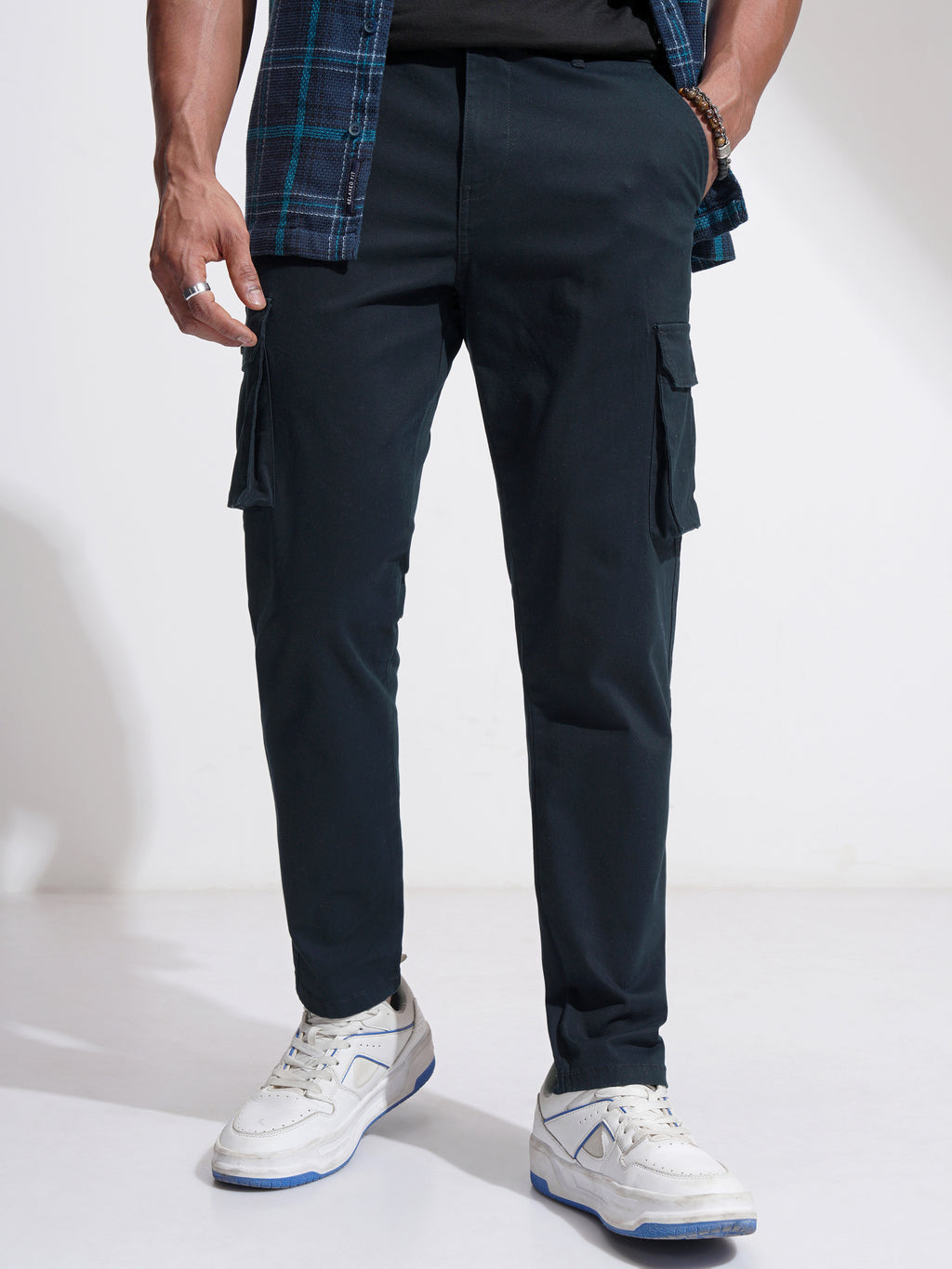 Purple By Highlander Men Blue Slim Fit Solid Cargo - Blue - Image 1