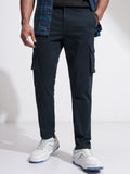Purple By Highlander Men Blue Slim Fit Solid Cargo - Blue - Image 1