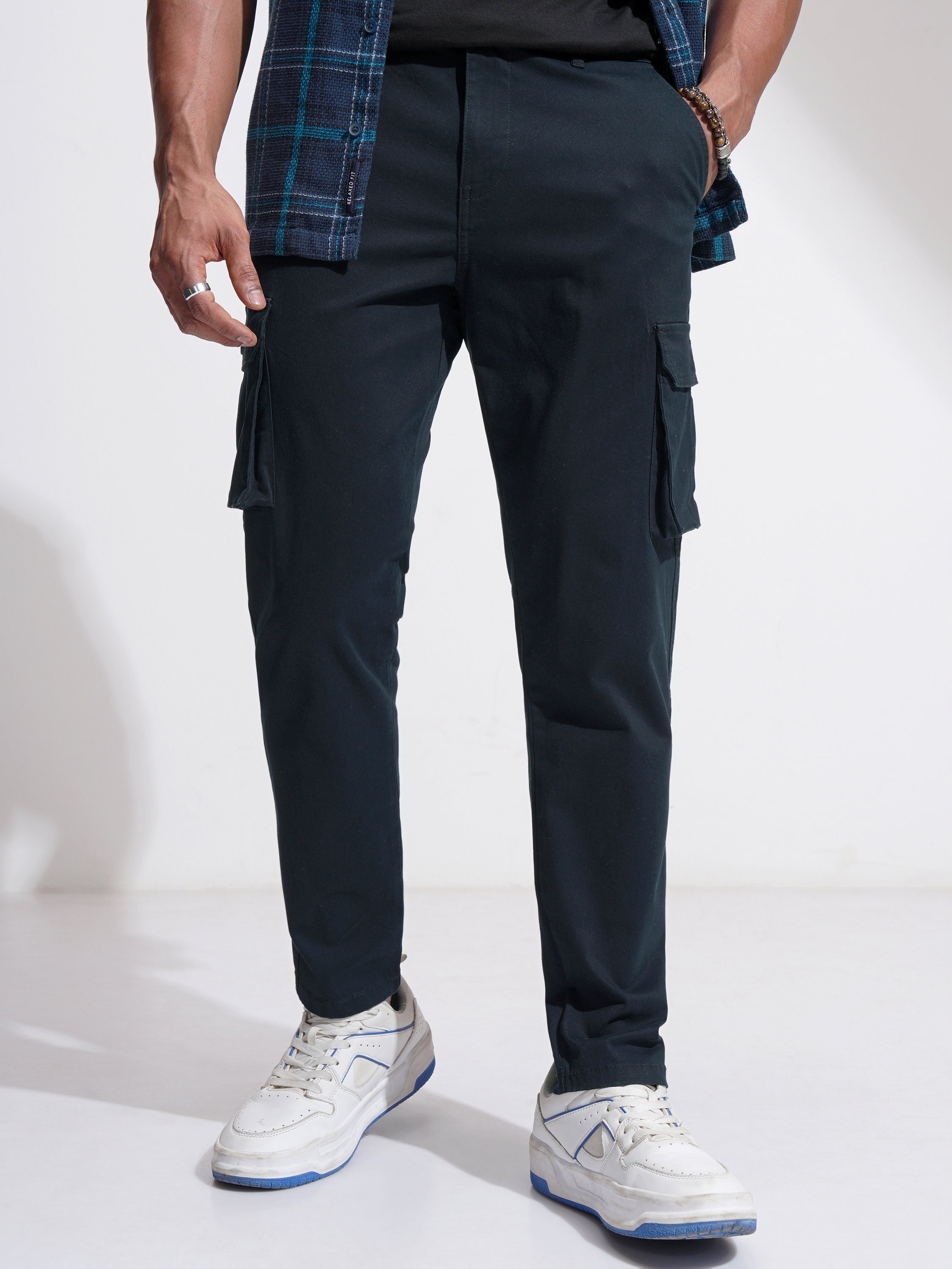 Purple By Highlander Men Blue Slim Fit Solid Cargo - Blue - Image 1