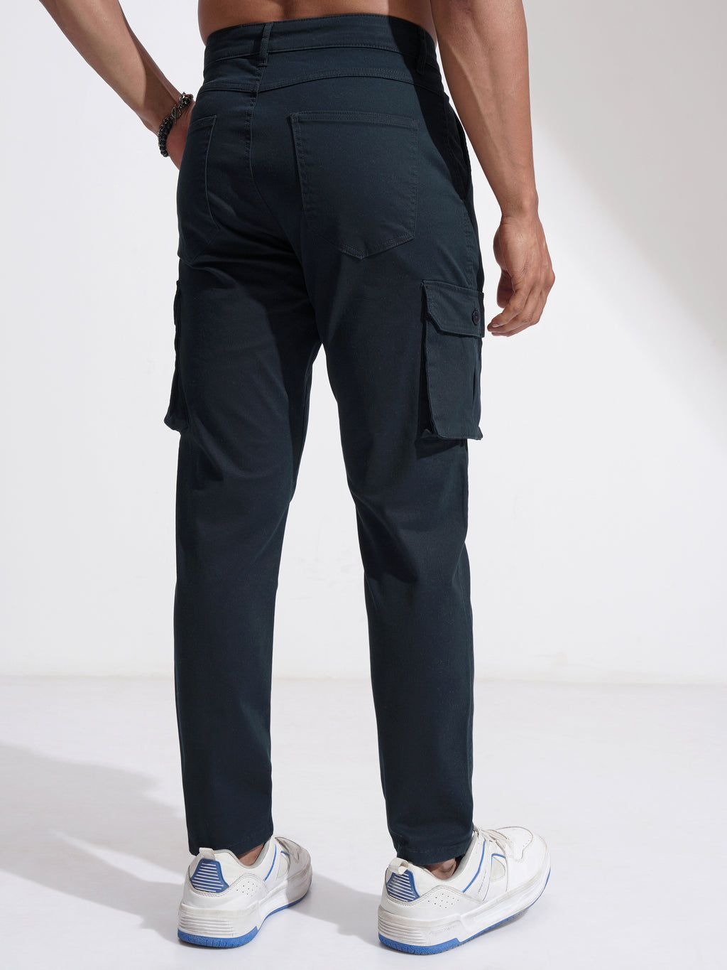 Purple By Highlander Men Blue Slim Fit Solid Cargo - Blue - Image 3