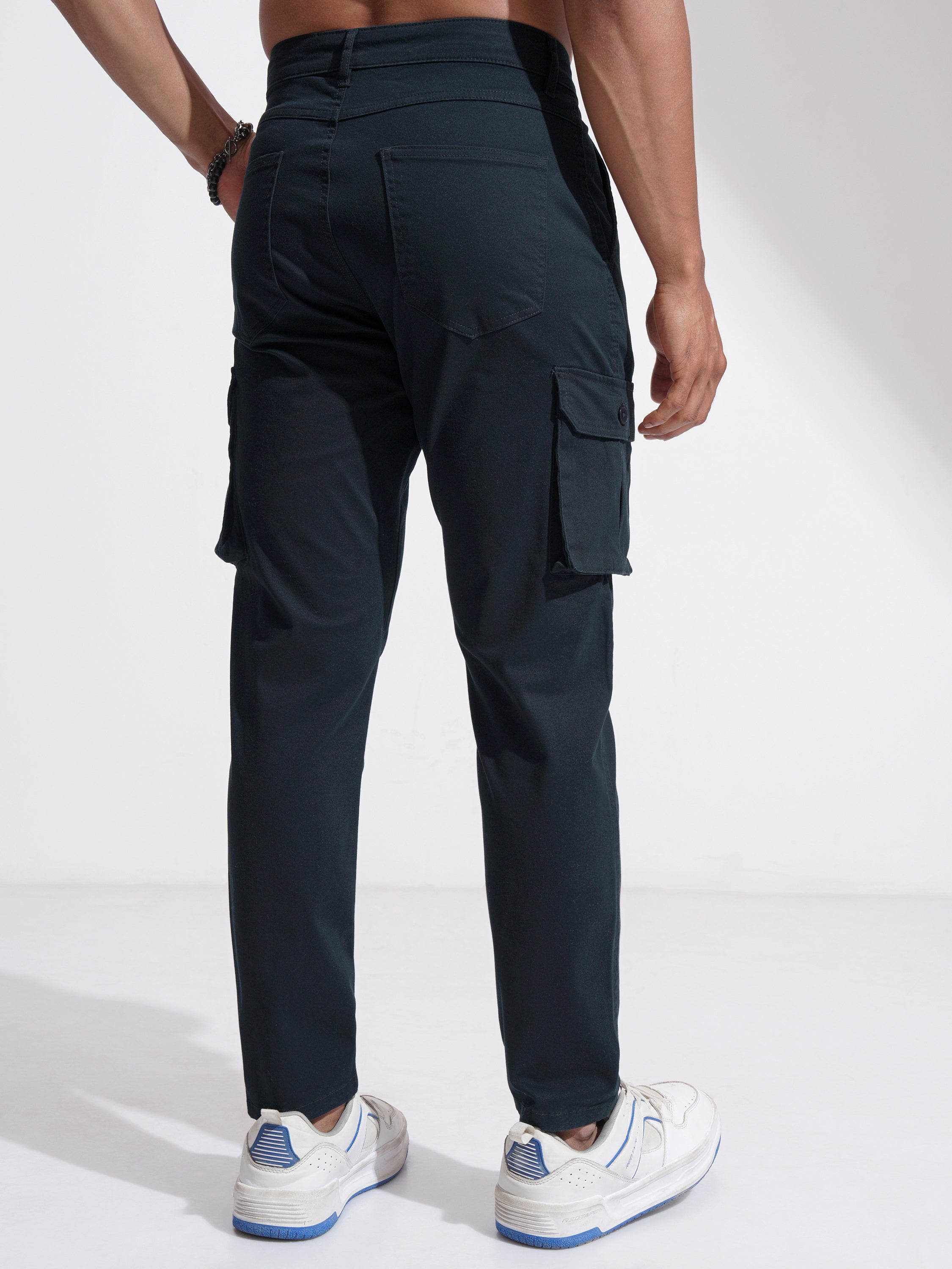 Purple By Highlander Men Blue Slim Fit Solid Cargo - Blue - Image 3