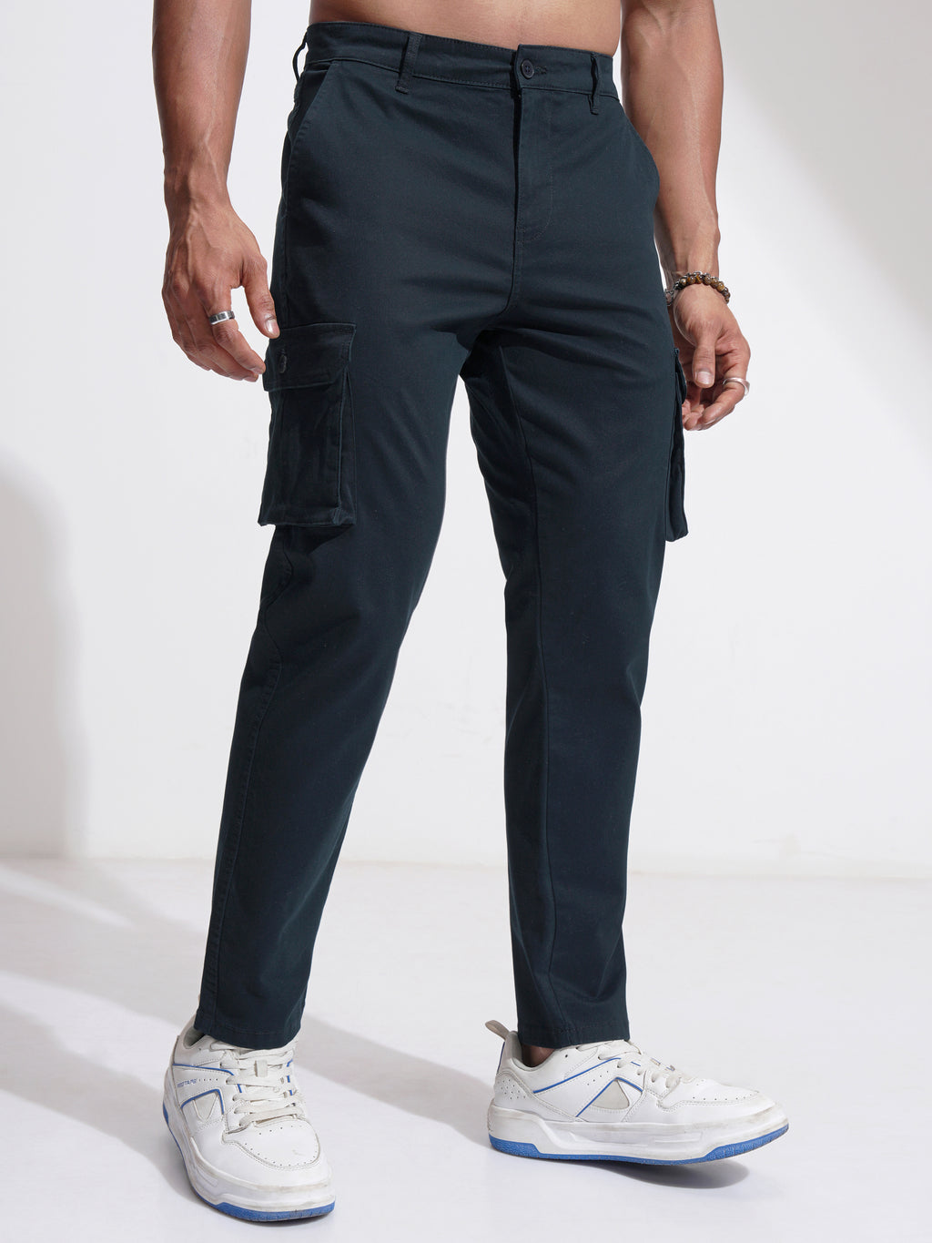 Purple By Highlander Men Blue Slim Fit Solid Cargo - Blue - Image 6
