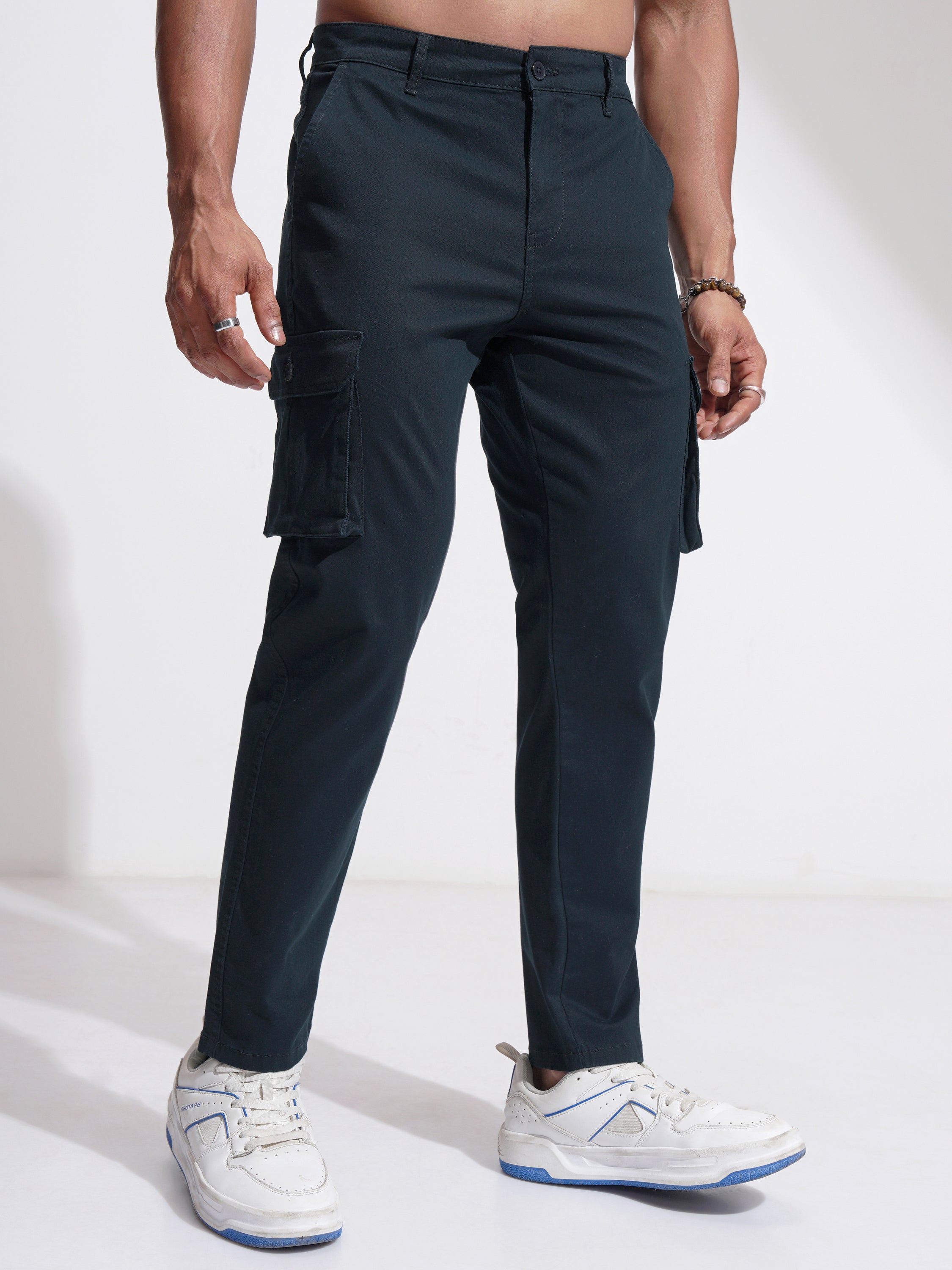 Purple By Highlander Men Blue Slim Fit Solid Cargo - Blue - Image 6