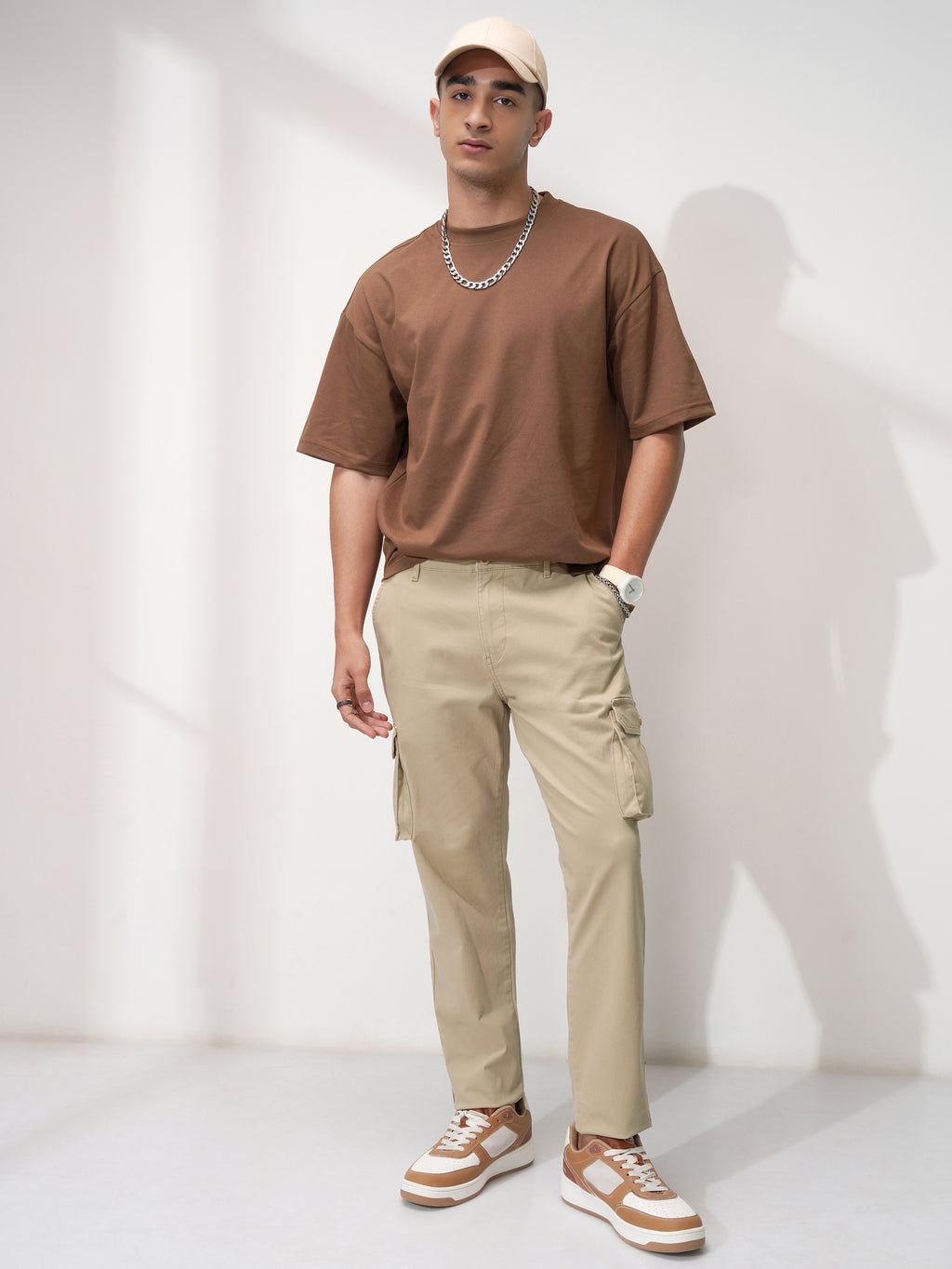 Purple By Highlander Men Khaki Tapered Fit Solid Cargo - Khaki - Image 2