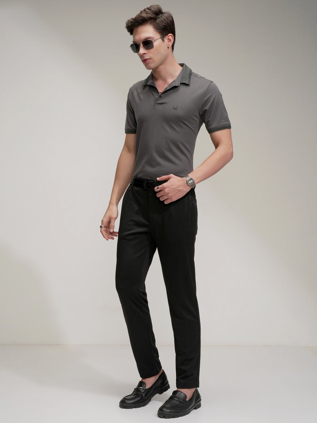 Purple By Highlander Men Black Regular Fit Solid Chinos - Black - Image 2