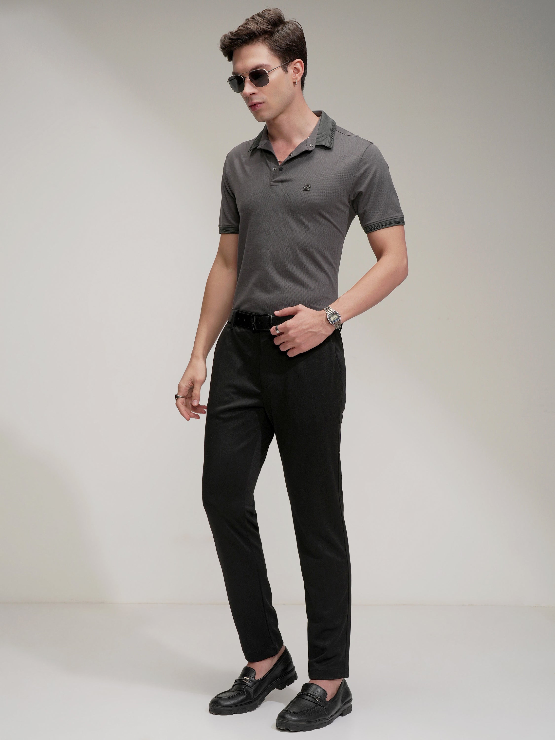 Purple By Highlander Men Black Regular Fit Solid Chinos - Black - Image 2