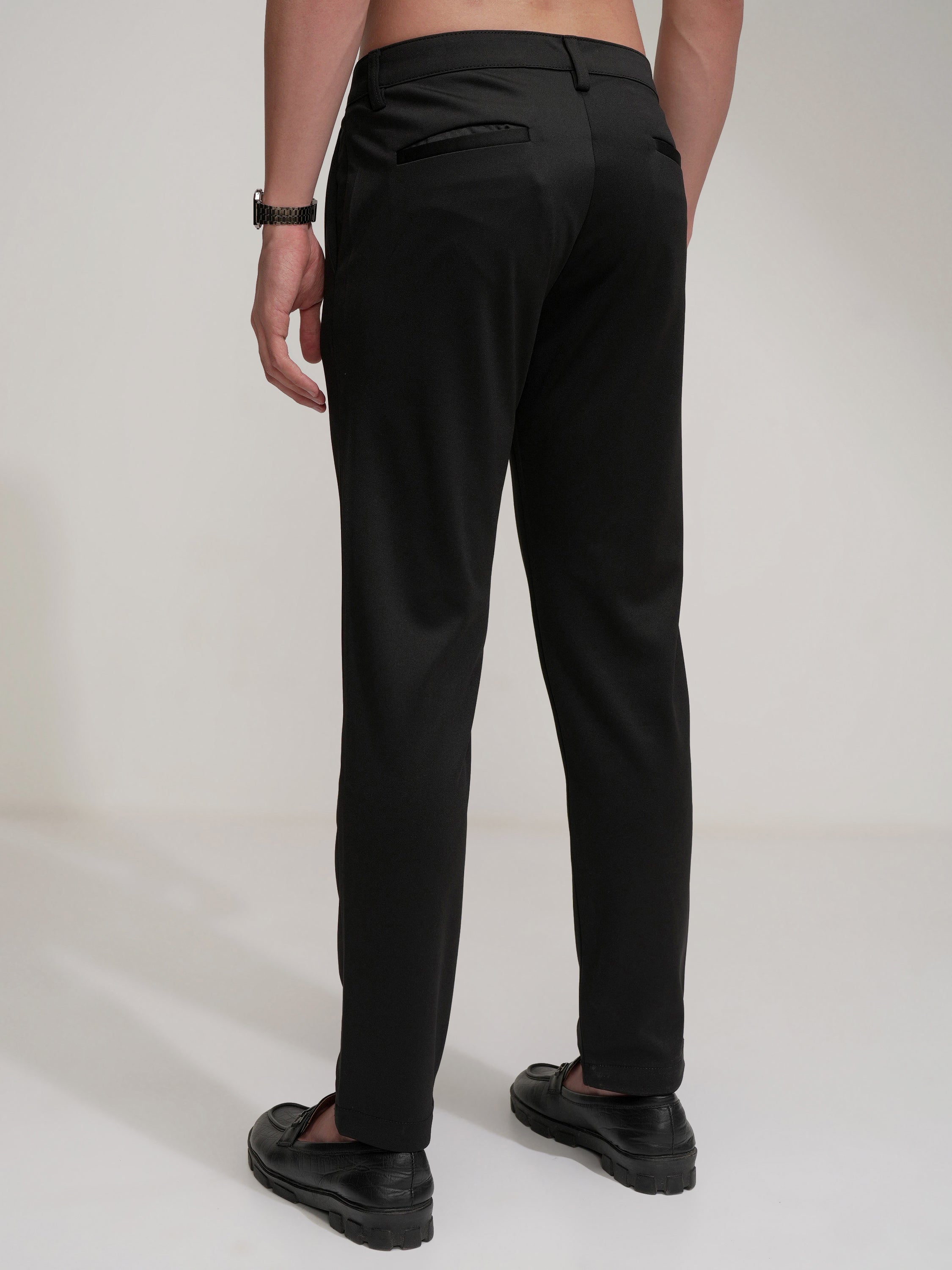 Purple By Highlander Men Black Regular Fit Solid Chinos - Black - Image 3