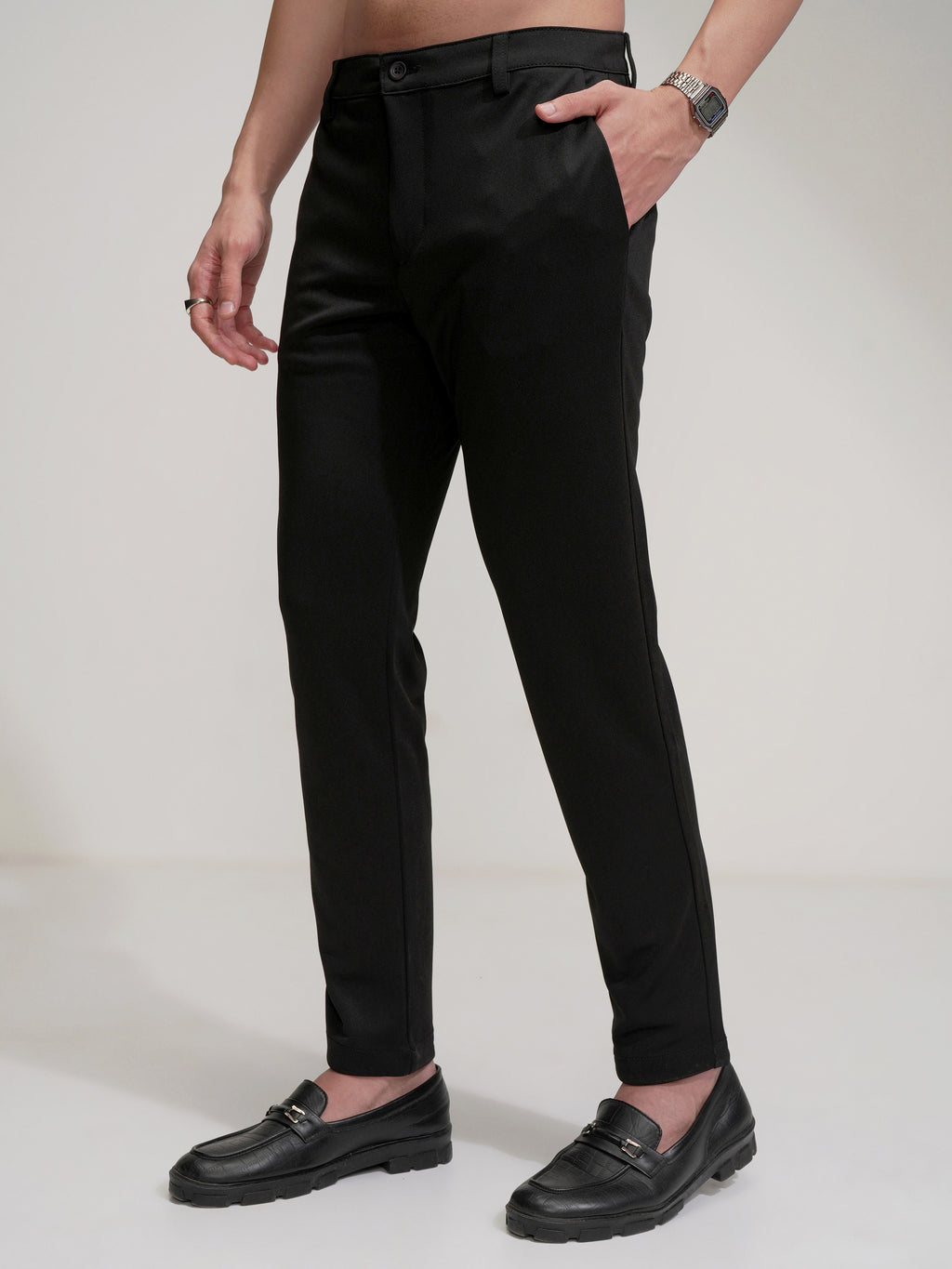 Purple By Highlander Men Black Regular Fit Solid Chinos - Black - Image 4
