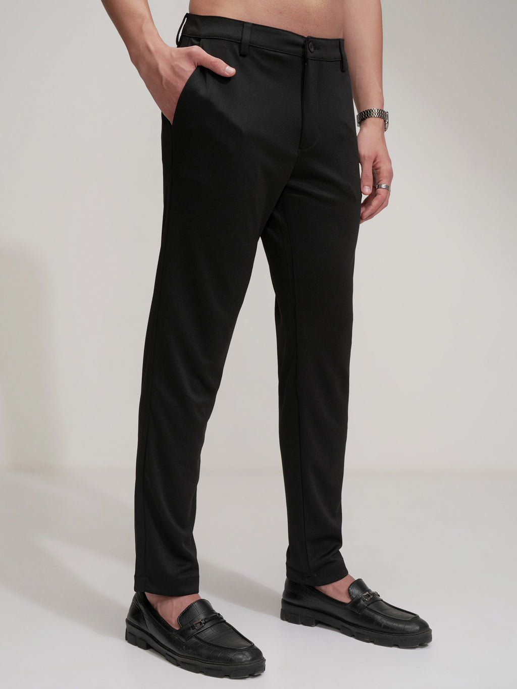 Purple By Highlander Men Black Regular Fit Solid Chinos - Black - Image 6