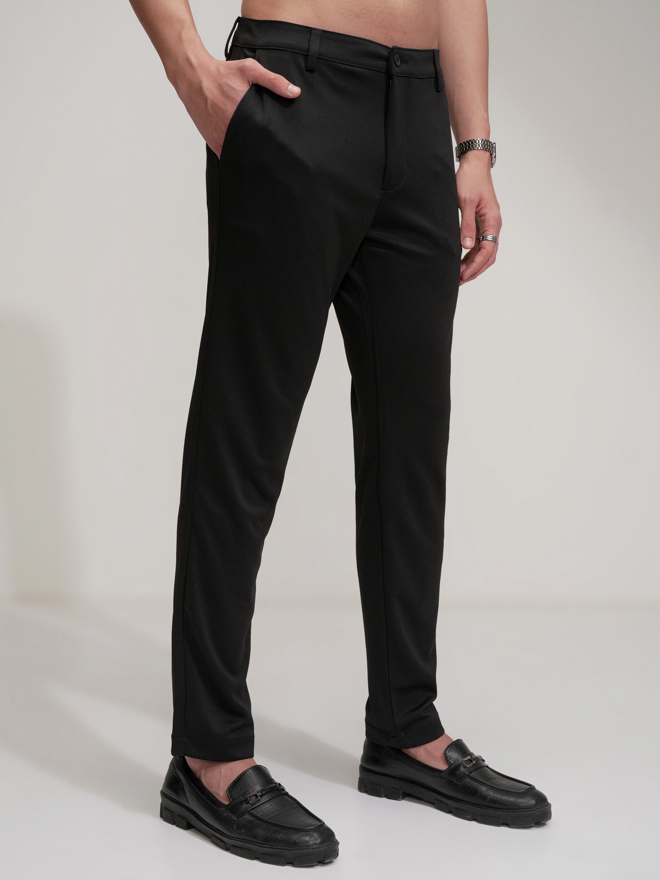 Purple By Highlander Men Black Regular Fit Solid Chinos - Black - Image 6