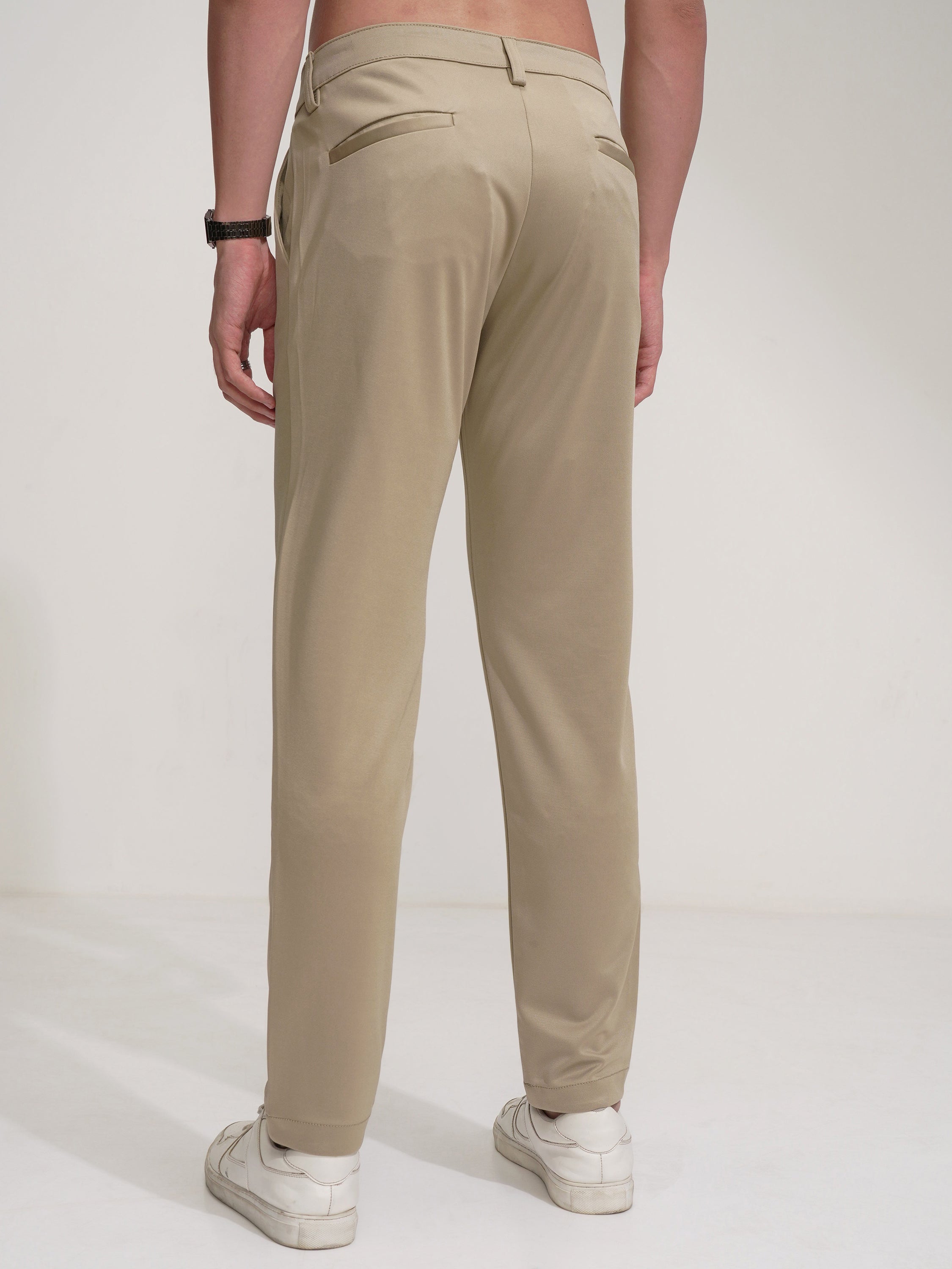 Purple By Highlander Men Beige Regular Fit Solid Chinos - Beige - Image 3
