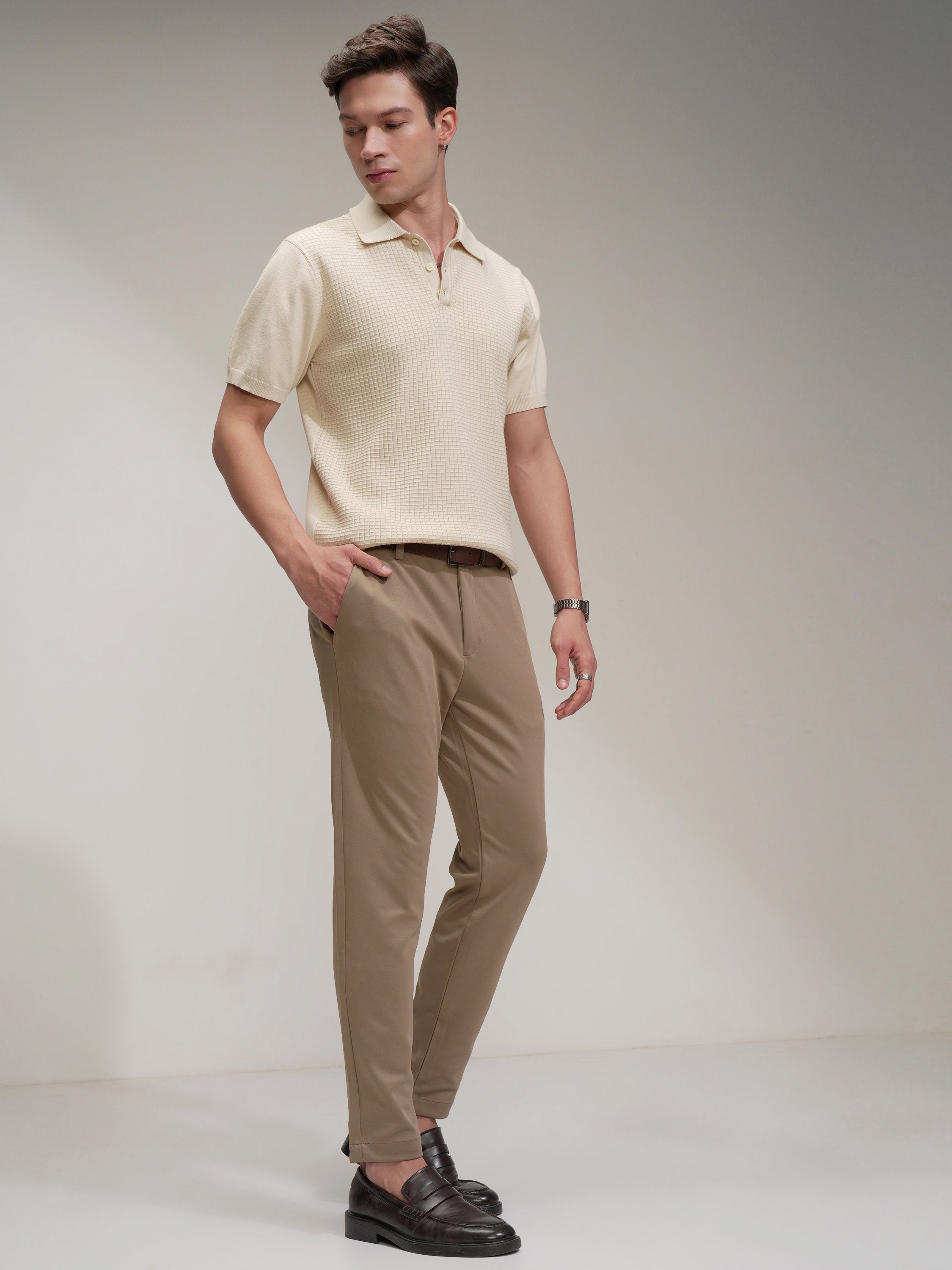 Purple By Highlander Men Khaki Slim Fit Solid Chinos - Khaki - Image 2