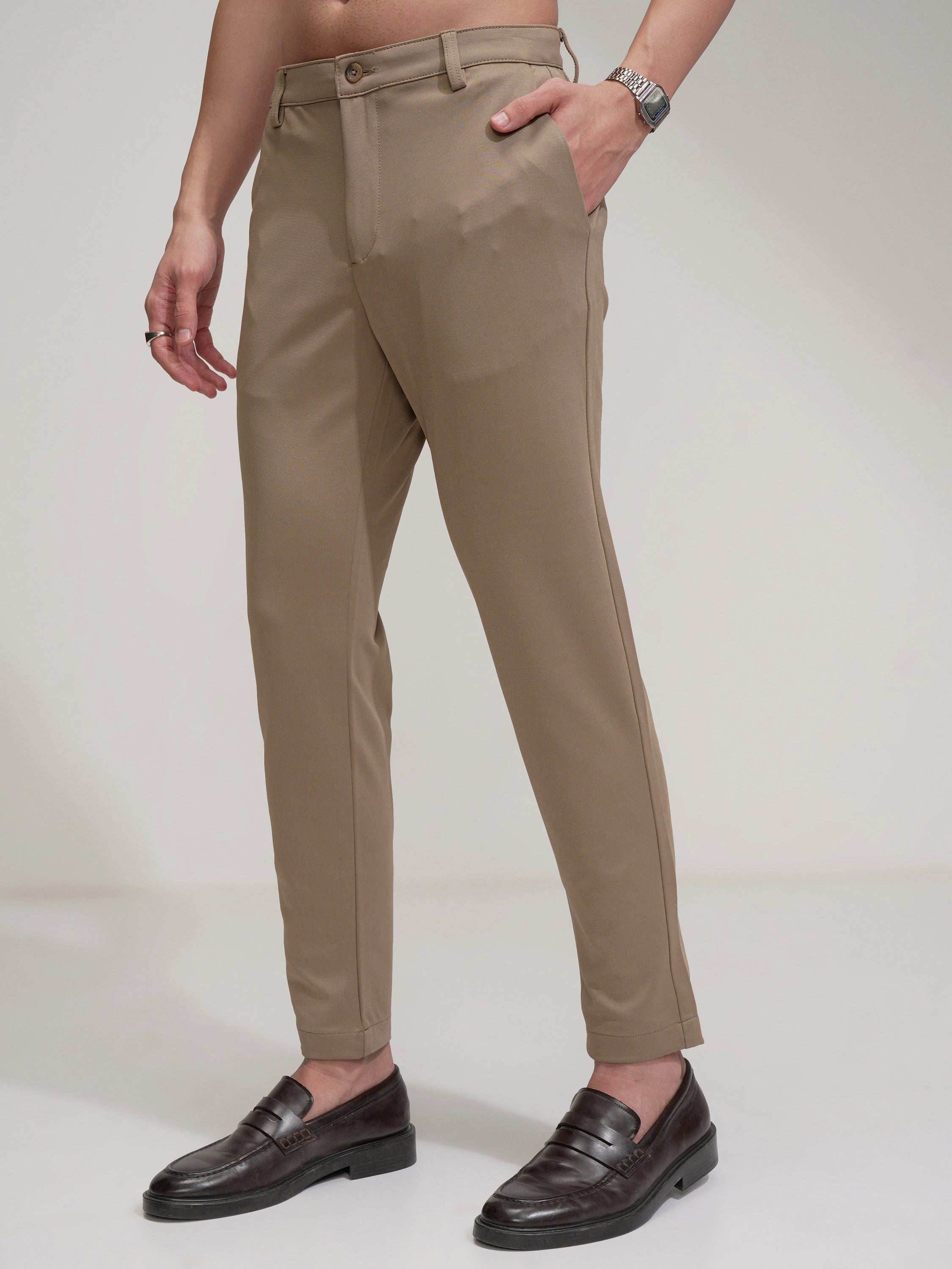 Purple By Highlander Men Khaki Slim Fit Solid Chinos - Khaki - Image 4