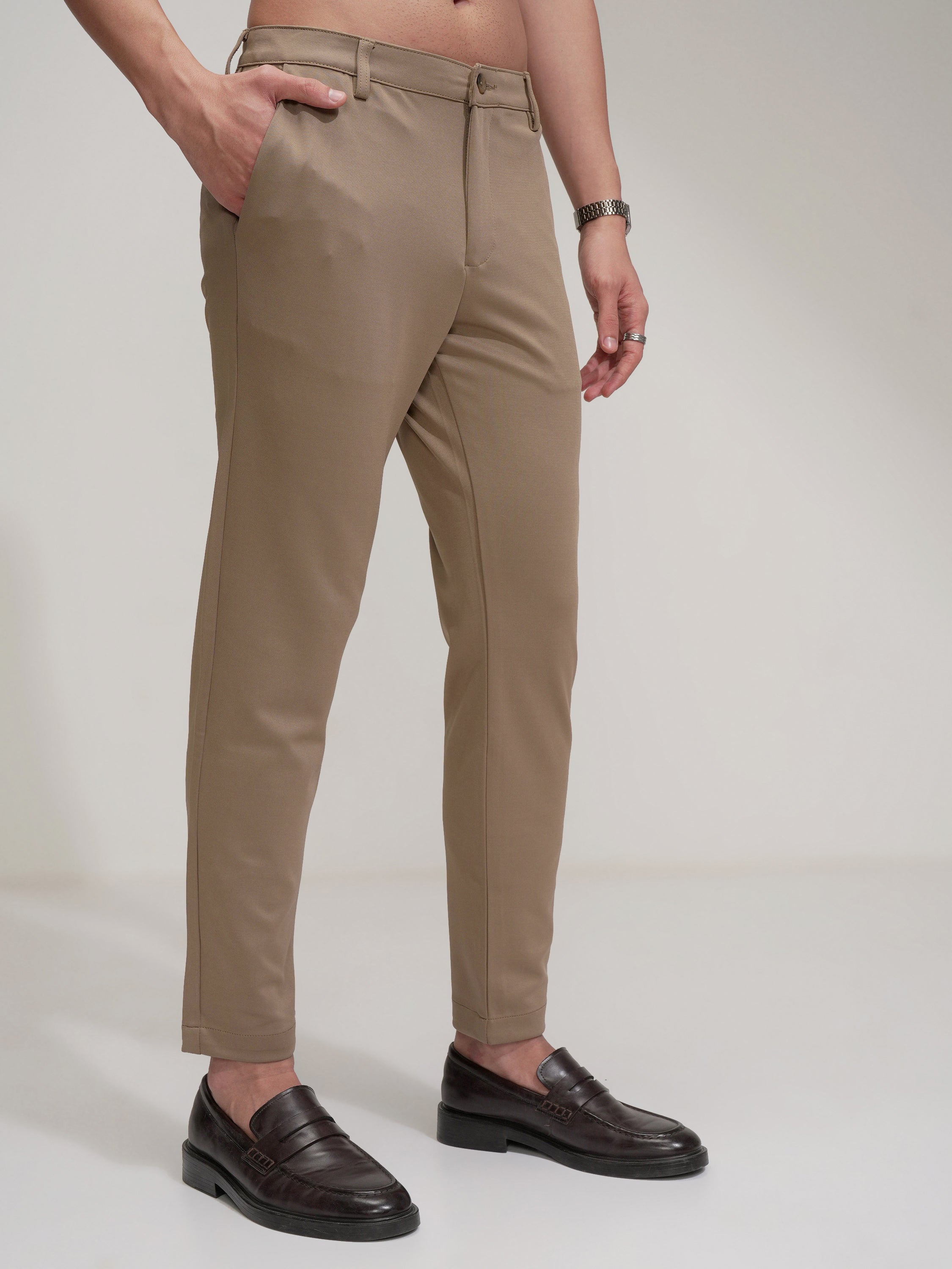 Purple By Highlander Men Khaki Slim Fit Solid Chinos - Khaki - Image 6