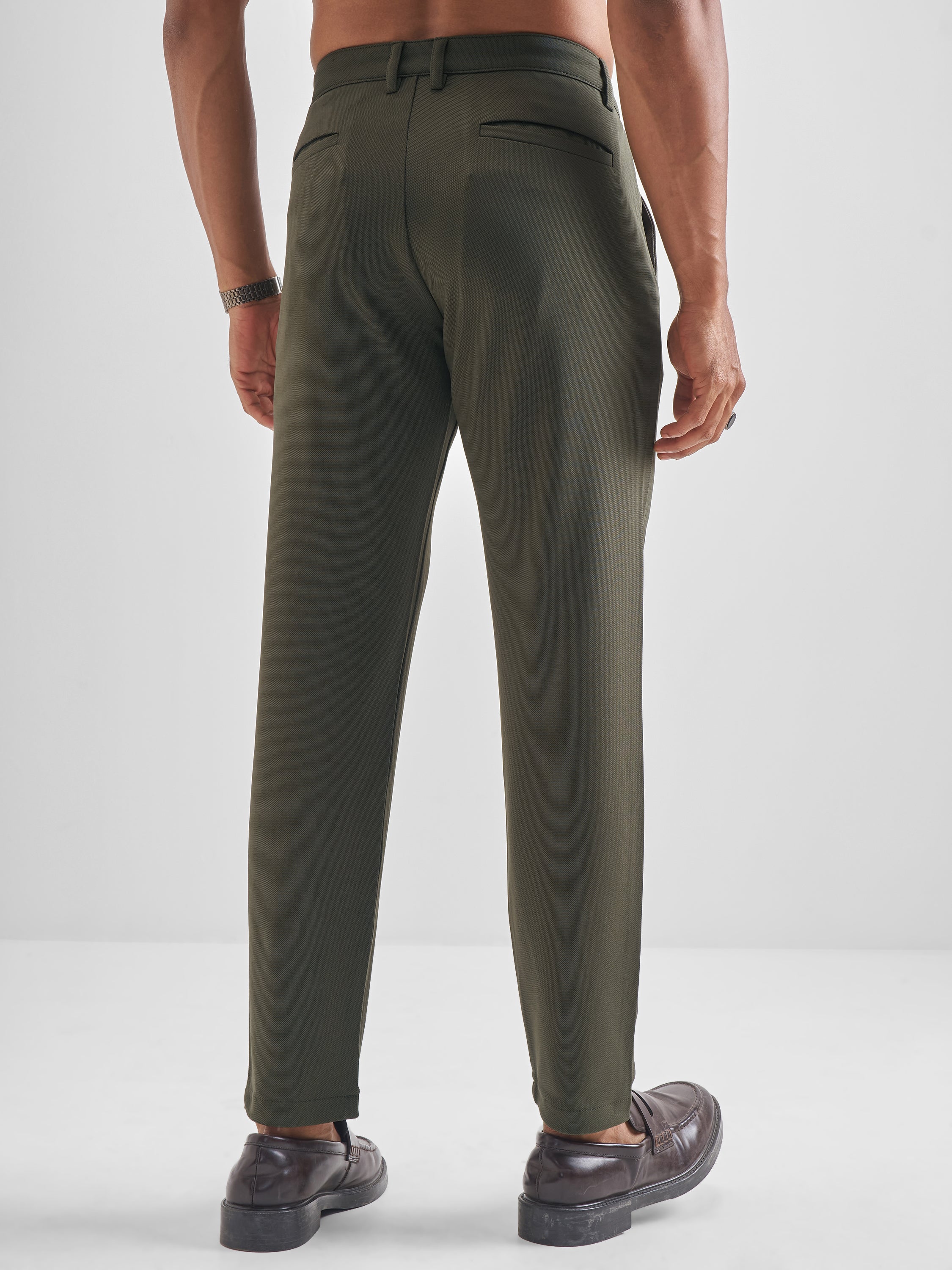 Purple By Highlander Men Green Tapered Fit Solid Chinos - Green - Image 3