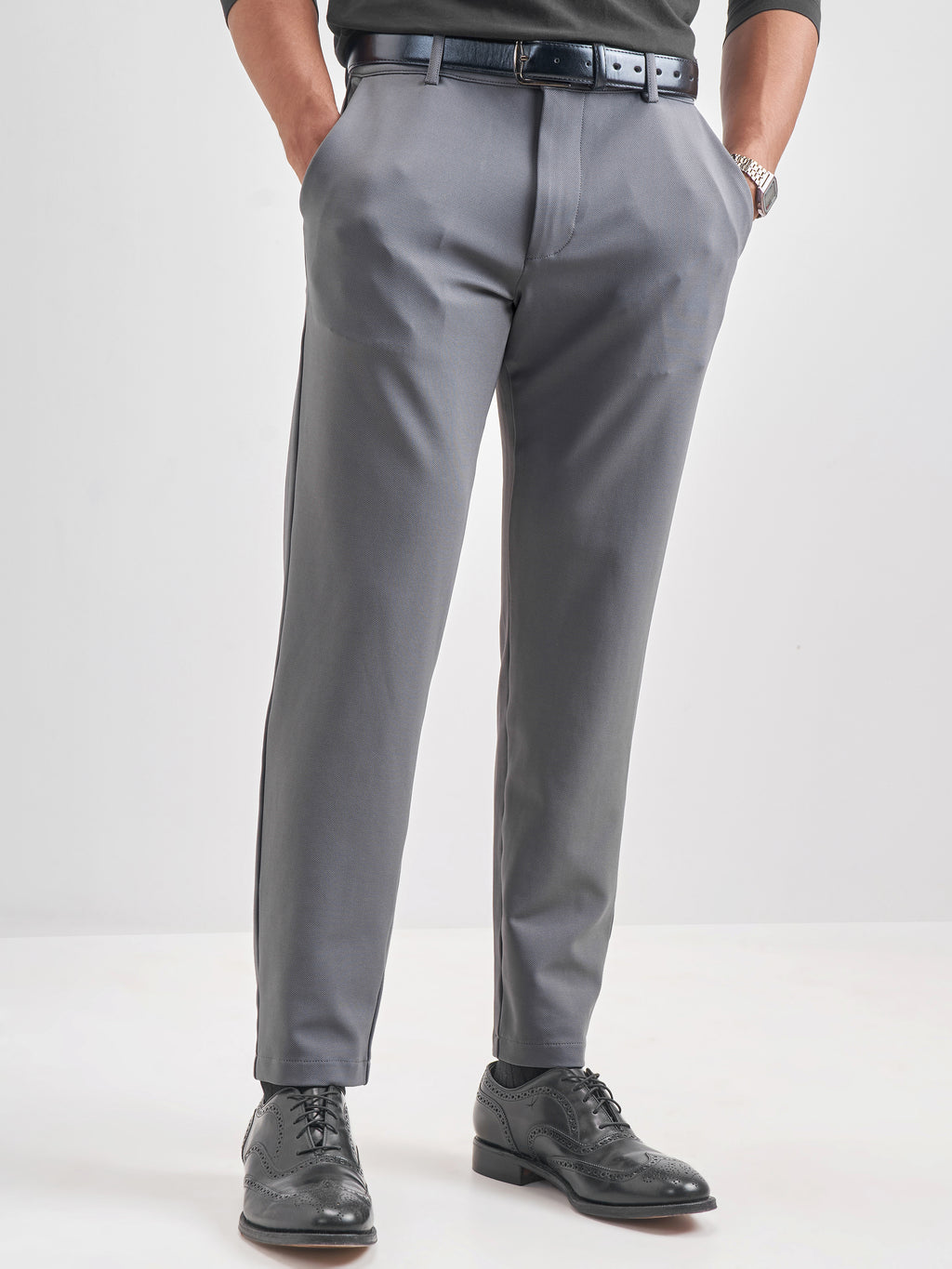Purple By Highlander Men Grey Slim Fit Solid Chinos - Grey - Image 1