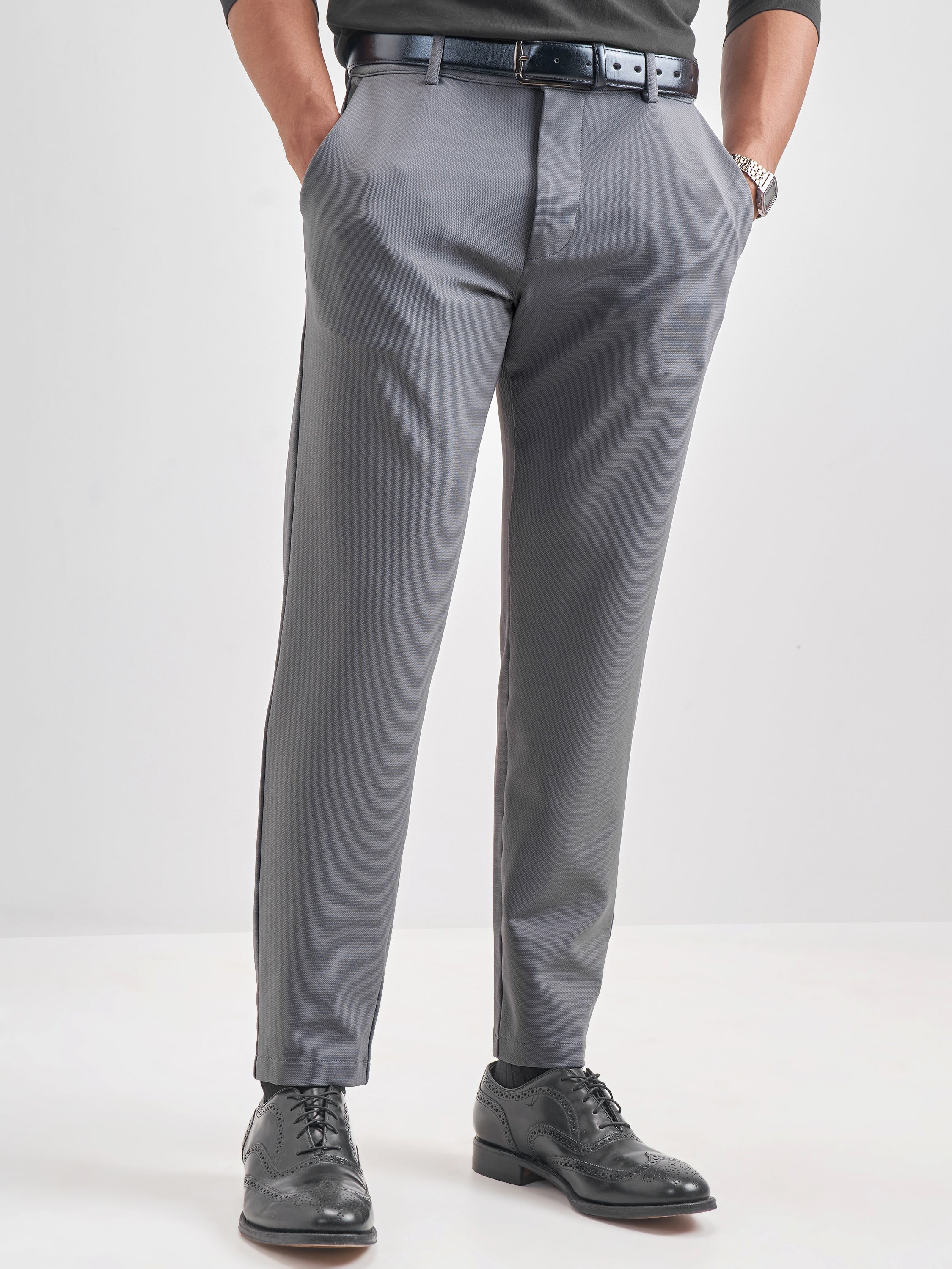 Purple By Highlander Men Grey Slim Fit Solid Chinos - Grey - Image 1