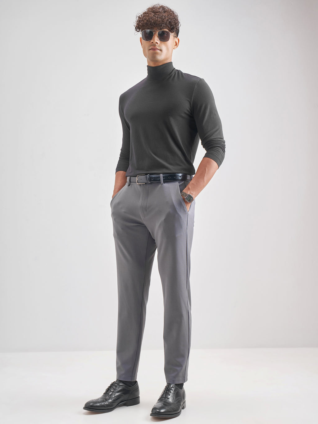 Purple By Highlander Men Grey Slim Fit Solid Chinos - Grey - Image 2