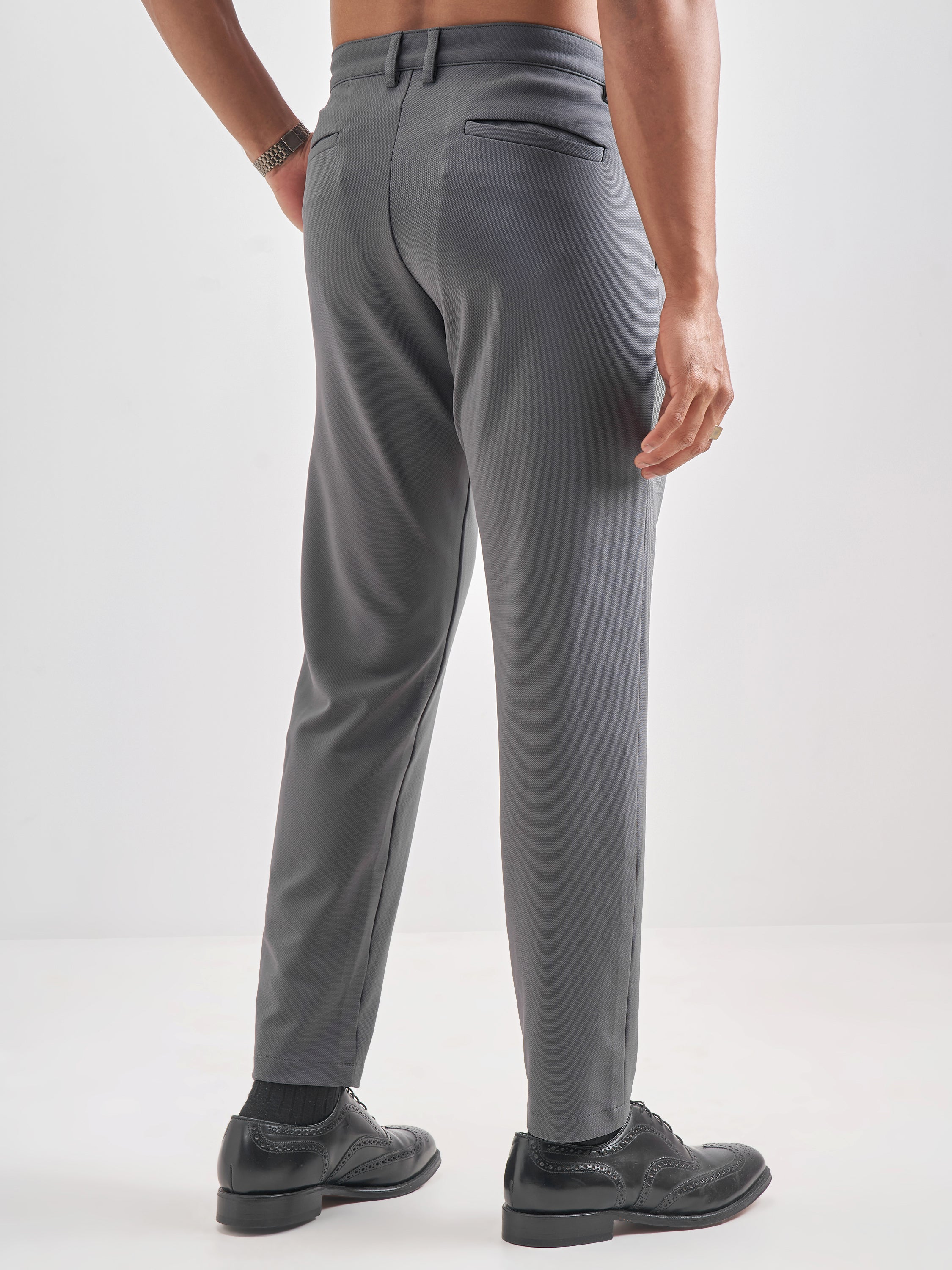 Purple By Highlander Men Grey Slim Fit Solid Chinos - Grey - Image 3