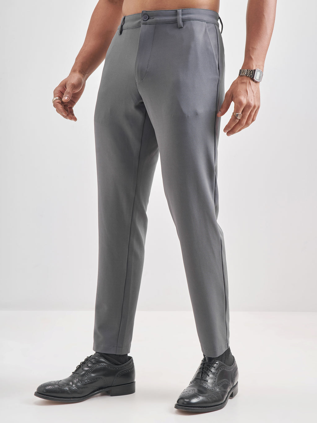 Purple By Highlander Men Grey Slim Fit Solid Chinos - Grey - Image 4