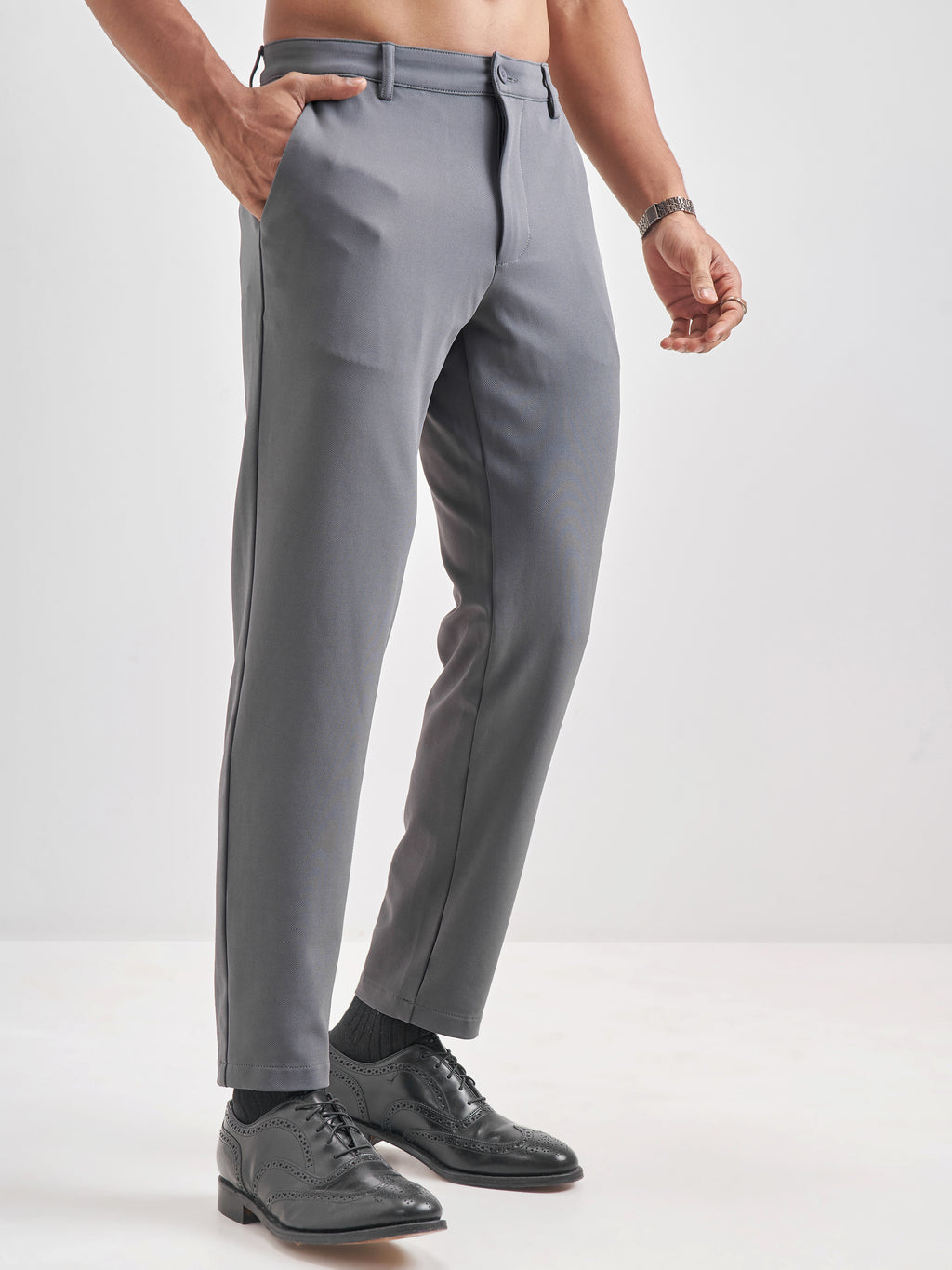 Purple By Highlander Men Grey Slim Fit Solid Chinos - Grey - Image 6