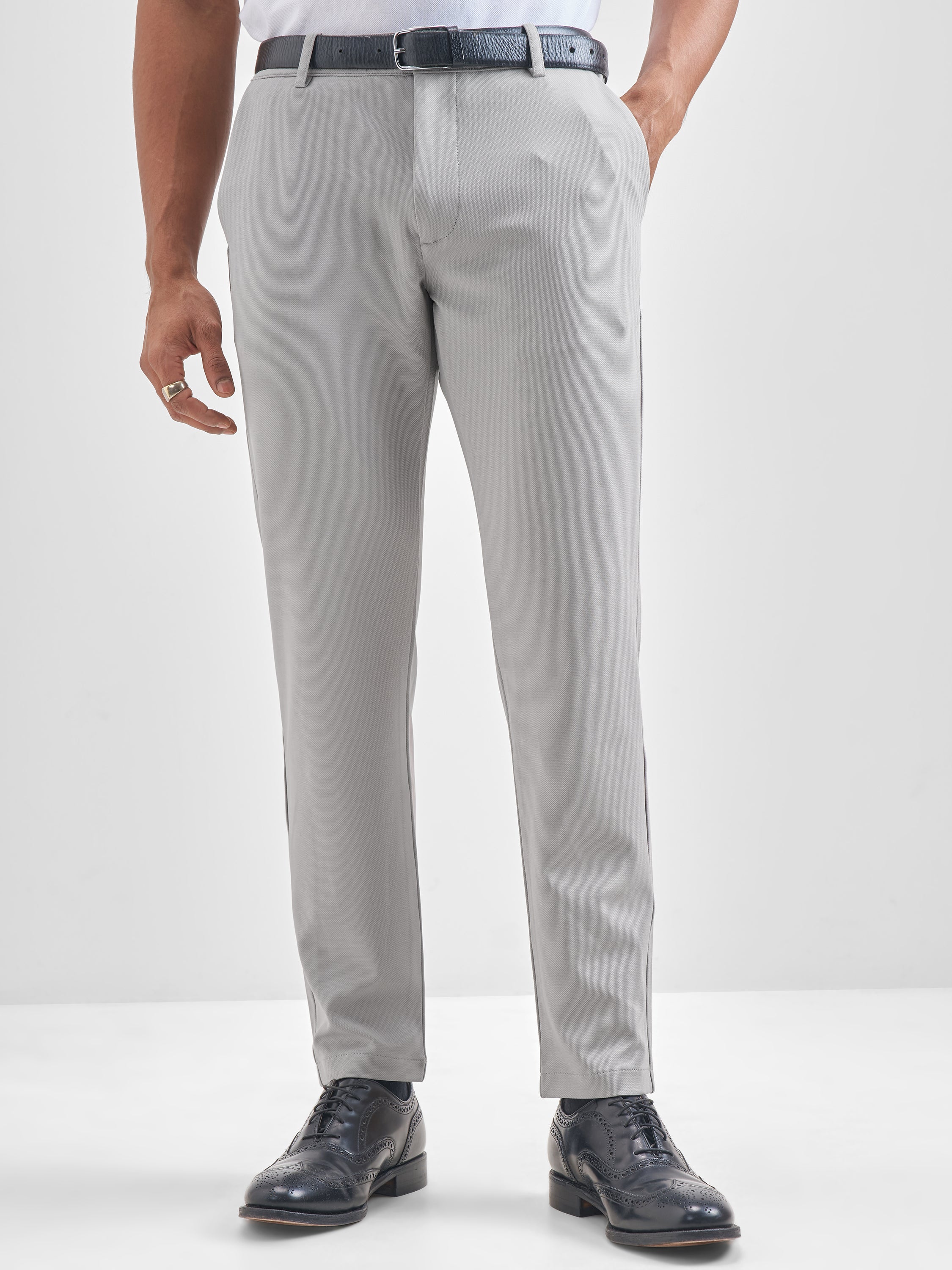 Purple By Highlander Men Grey Slim Fit Solid Chinos - Grey - Image 1