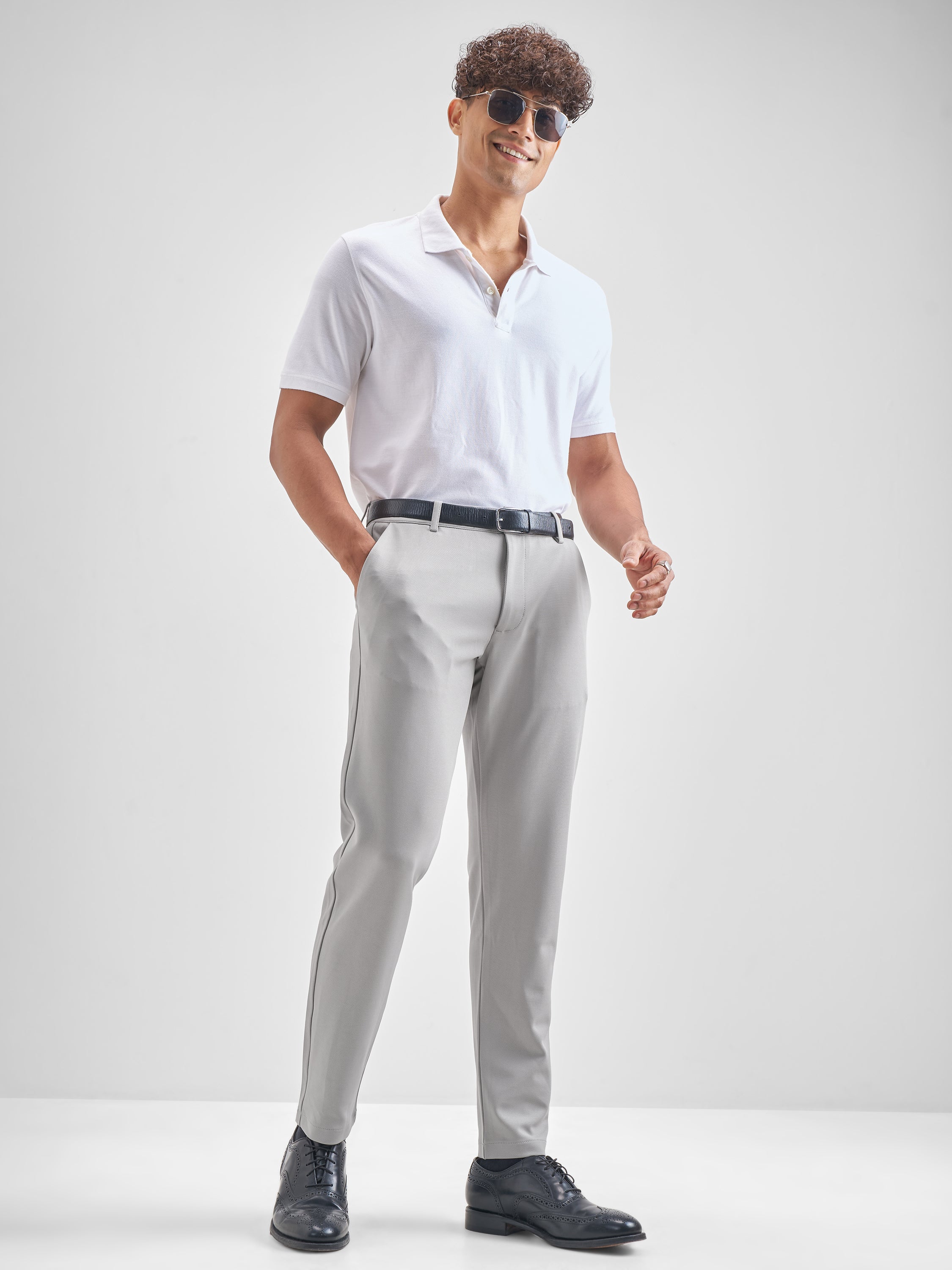Purple By Highlander Men Grey Slim Fit Solid Chinos - Grey - Image 2