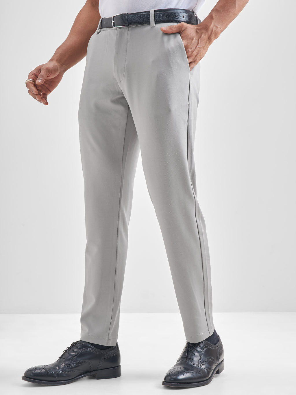 Purple By Highlander Men Grey Slim Fit Solid Chinos - Grey - Image 4