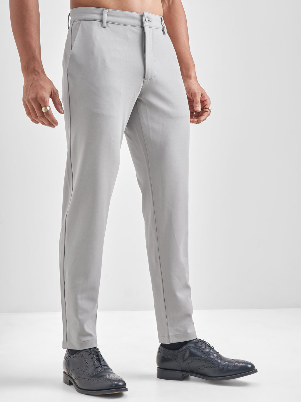 Purple By Highlander Men Grey Slim Fit Solid Chinos - Grey - Image 6
