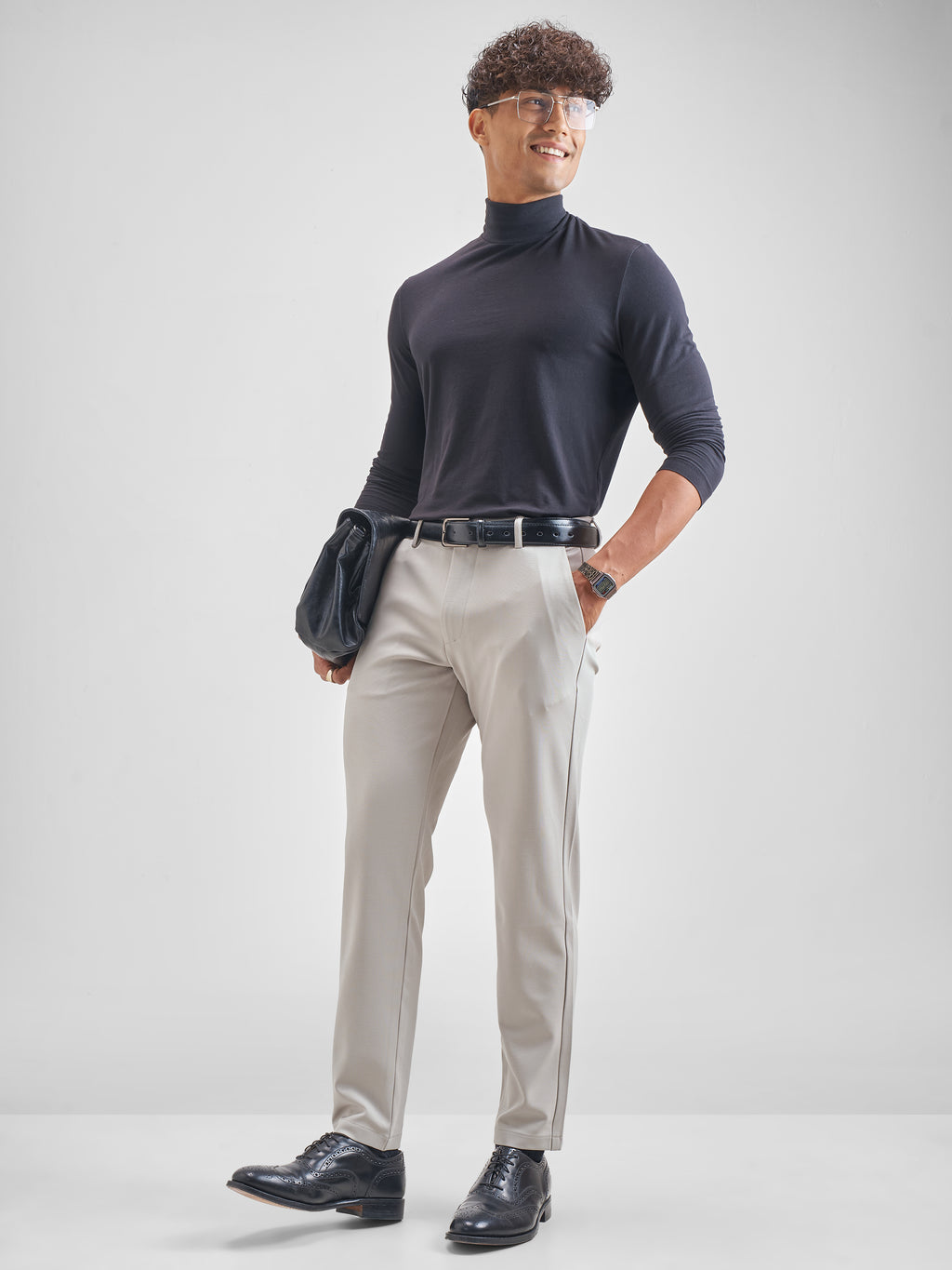 Purple By Highlander Men Grey Slim Fit Solid Chinos - Grey - Image 2