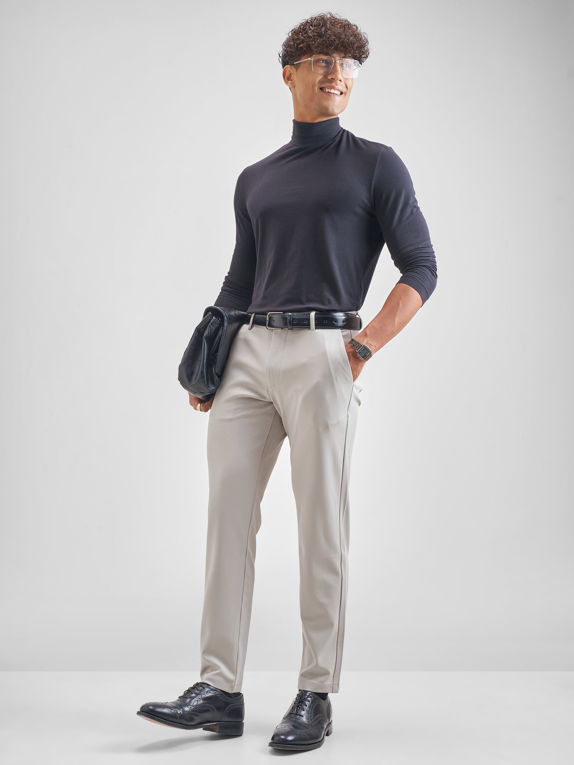 Purple By Highlander Men Grey Slim Fit Solid Chinos - Grey - Image 2